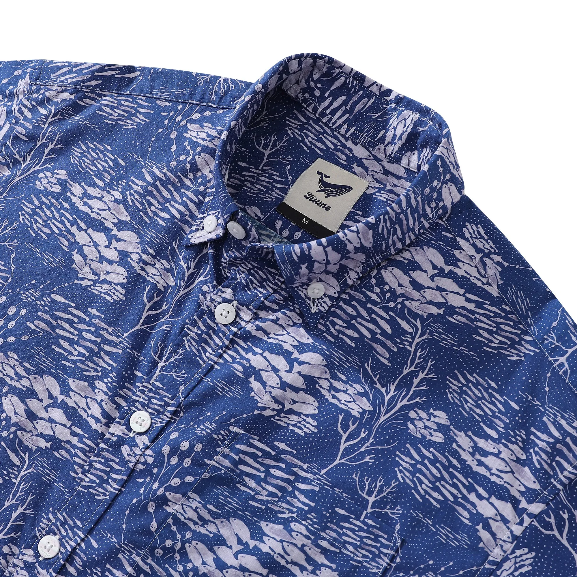 Blue Hawaiian Shirt For Men Shoal Fish Shirt Cotton Button-down Short Sleeve Aloha Shirt Shoal Layered By Katie O'shea Design sold by Yiume product image thumbnail 2