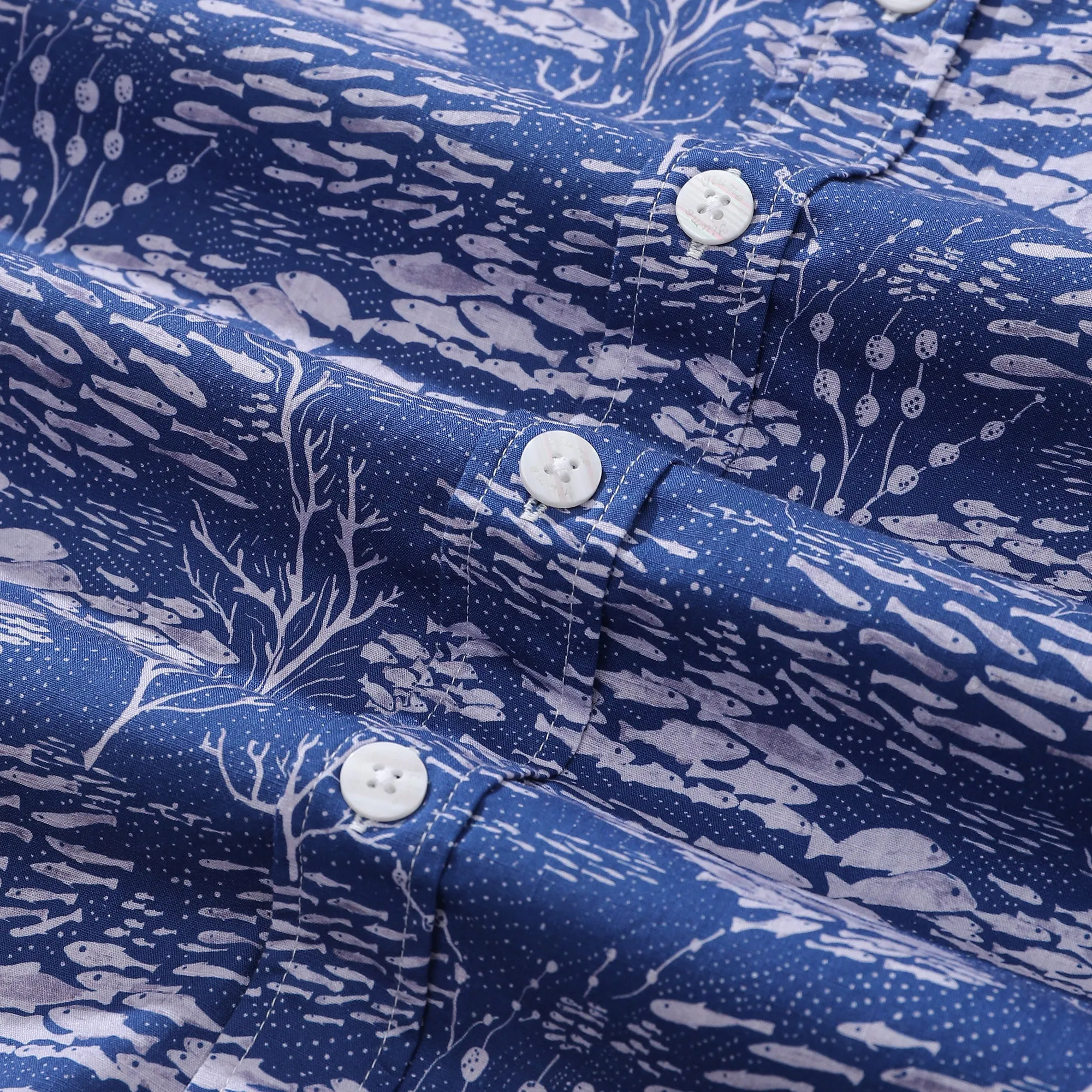 Blue Hawaiian Shirt For Men Shoal Fish Shirt Cotton Button-down Short Sleeve Aloha Shirt Shoal Layered By Katie O'shea Design sold by Yiume product image thumbnail 5