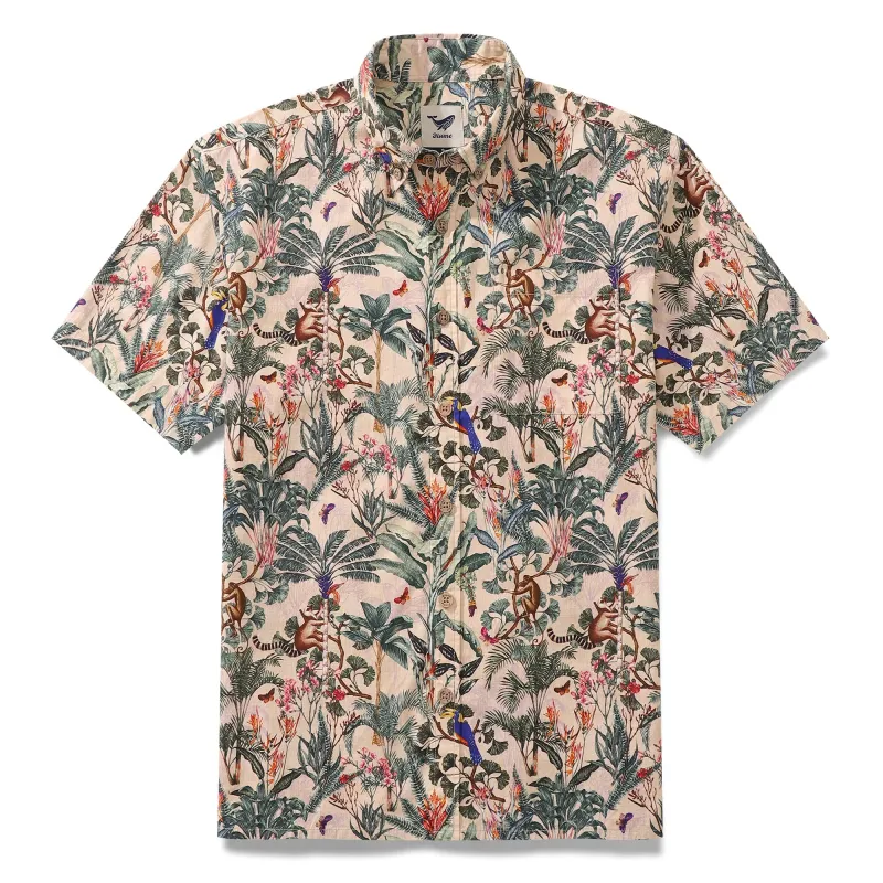 Men's Tropical Hawaiian Shirt Cotton Button-down Short Sleeve Aloha Jungle Shirt Tropical Paradise By Wipada Kulenkampff sold by Yiume