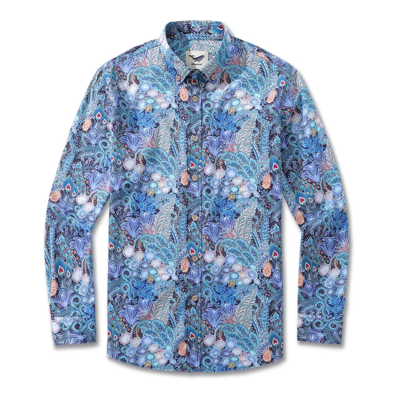 Men's Hawaiian Shirt Floral Pattern Series 2 Print Cotton Button-down Long Sleeve Aloha Shirt sold by Yiume