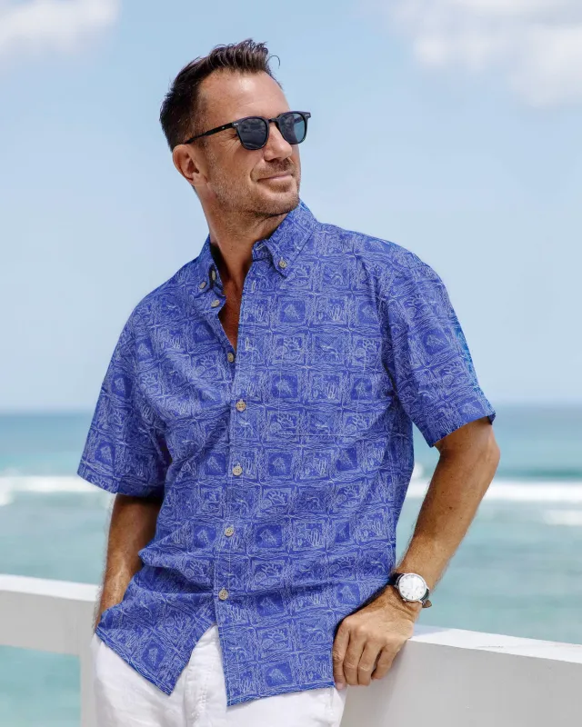 Yiume Casual Hawaiian Shirt Blue Stylish Shirt For Men Short Sleeve Button-down Shirt Affordable Shirt sold by Yiume