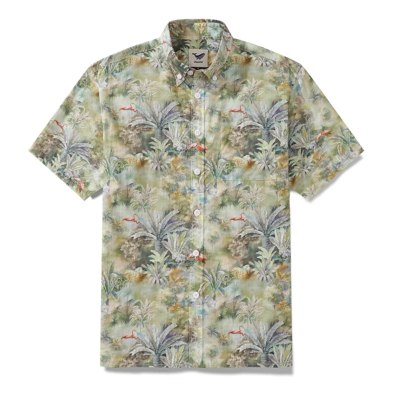 Tropical Hawaiian Shirt For Men Exotic Charm Print Cotton Button-down Short Sleeve Aloha Shirt sold by Yiume