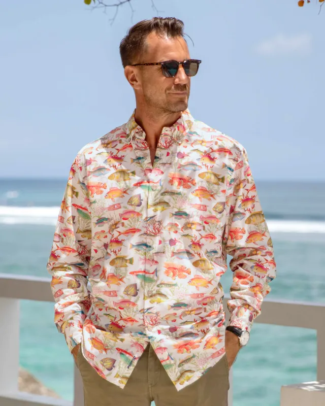 Men's Hawaiian Shirt Sea Ocean Fish Print Cotton Button-down Long Sleeve Aloha Shirt Sea Ocean Fish Long Sleeve Shirt sold by Yiume