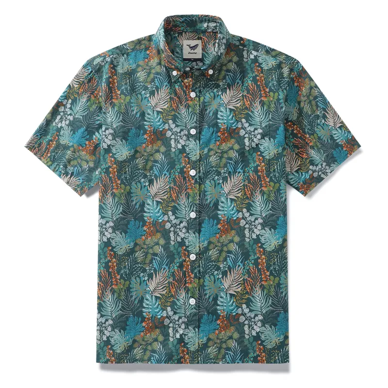 1930s Green Hawaiian Shirt For Men Tropical Emerald Leaves Aloha Shirt Short Sleeve Button Down Shirt sold by Yiume