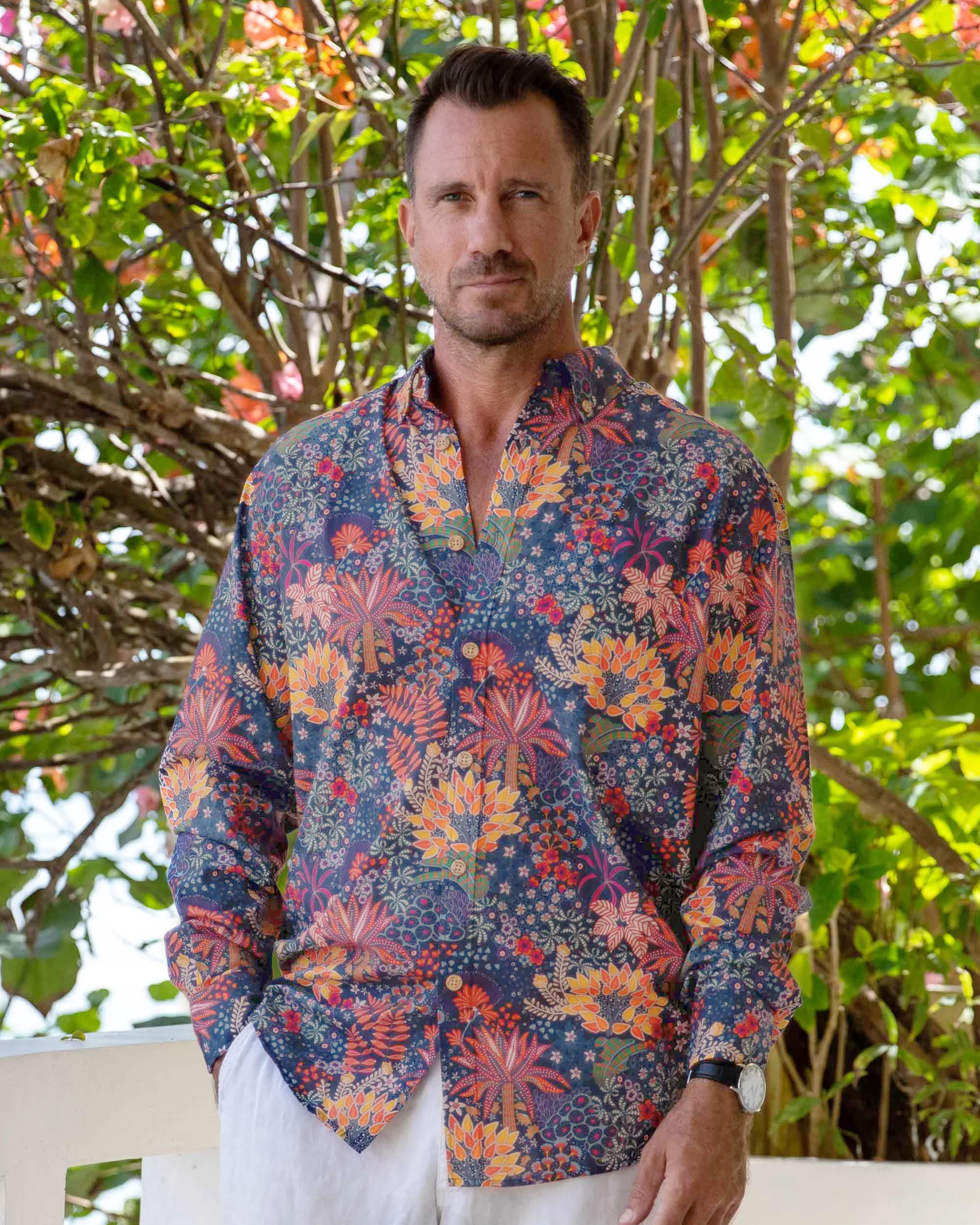 Men's Hawaiian Shirt Quirky Plants Print Cotton Button-down Long Sleeve Aloha Shirt Quirky Plants Long Sleeve Shirt sold by Yiume product image thumbnail 3