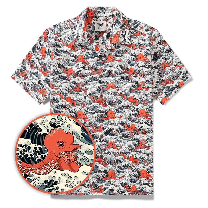 Hawaiian Shirt For Men Octopus Revelry Shirt Camp Collar 100% Cotton Shirt sold by Yiume