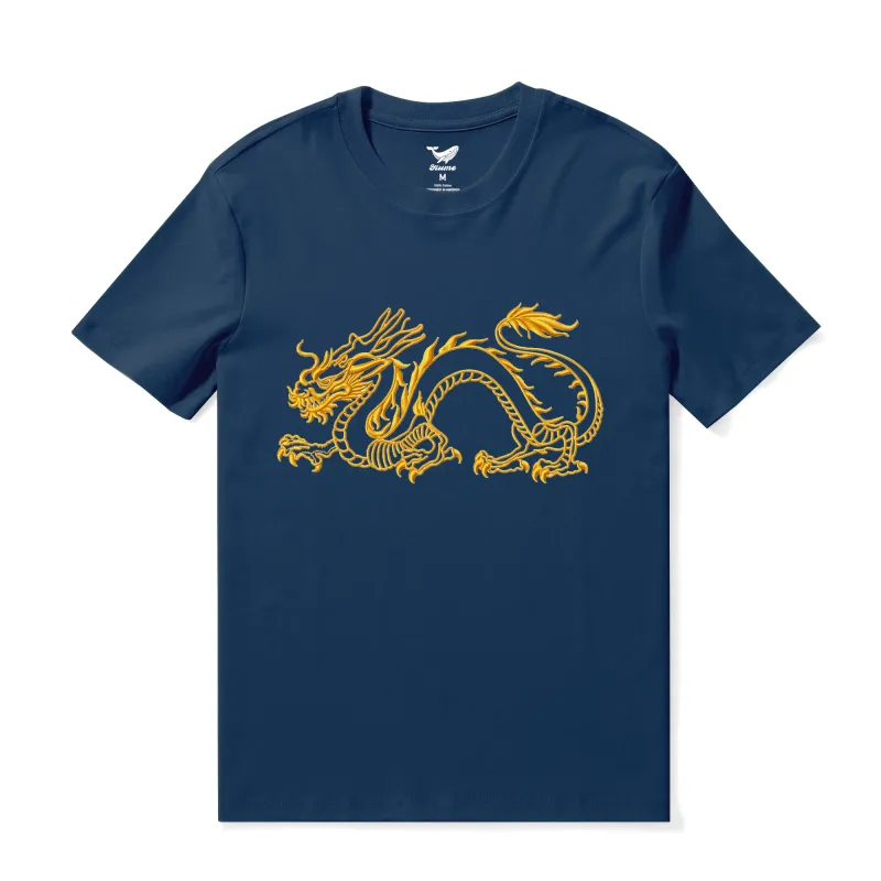 Hawaiian Tee For Men The Year of the Dragon Tee Crew Neck 100% Cotton - NAVY BLUE The Year Of The Dragon - Navy Blue sold by Yiume