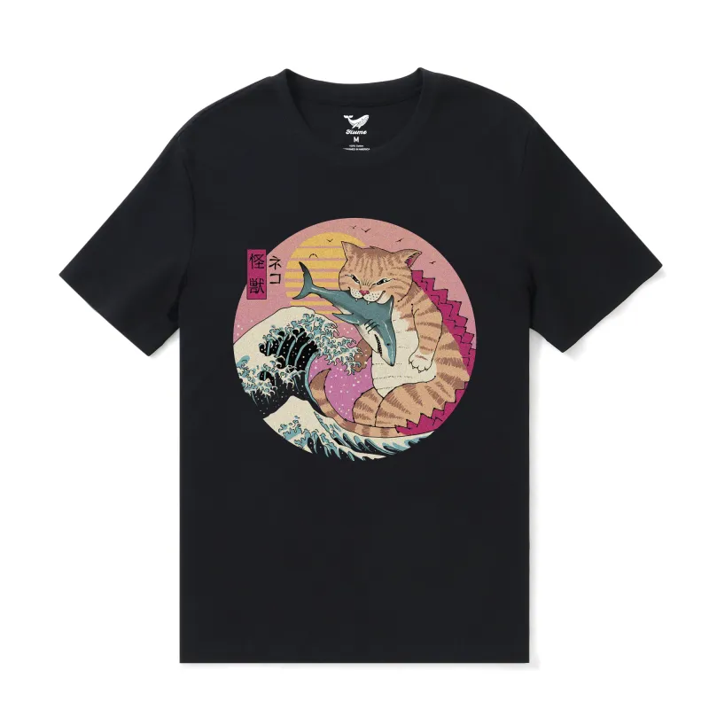 Hawaiian Tee For Men Super CatZilla Tee Crew Neck 100% Cotton - BLACK Super Catzilla - Black sold by Yiume