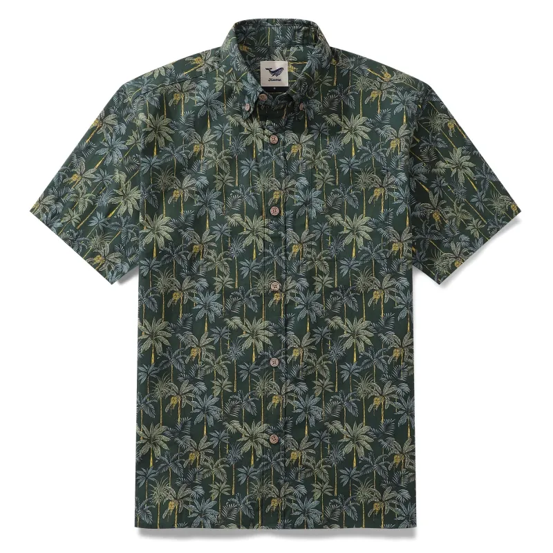 1950s Tropical Hawaiian Shirt For Men Rainforest Print Cotton Button Down Short Sleeve Shirt Tropical Rainforest sold by Yiume