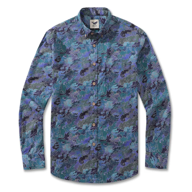 Men's Hawaiian Shirt Serene Waves Cotton Button-down Long Sleeve Aloha Shirt sold by Yiume