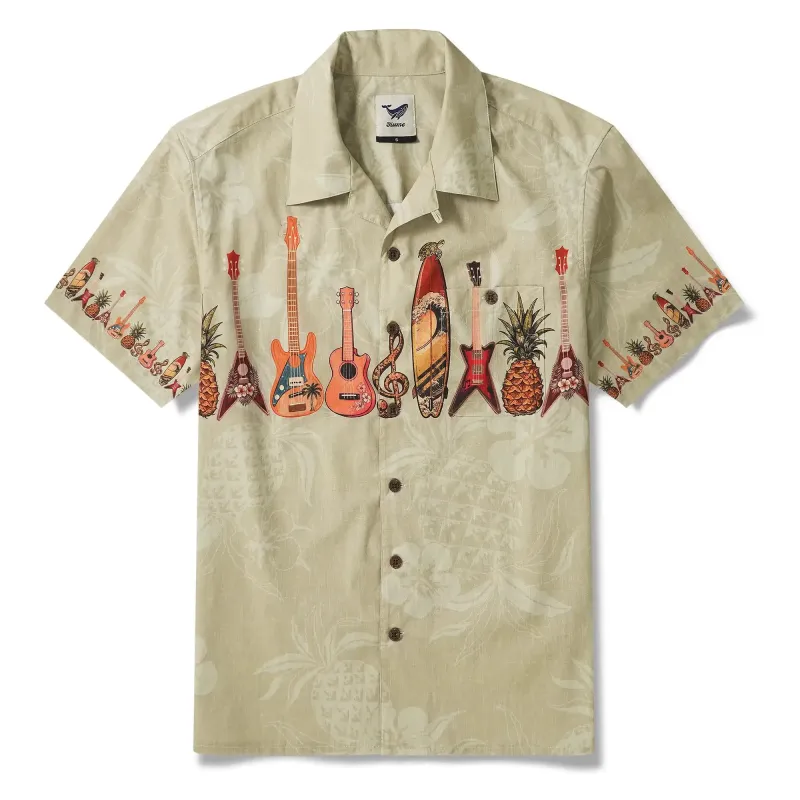 Men's Hawaiian Shirt Short Sleeve Camp Collar 100% Cotton Yellow Aloha Island Serenade sold by Yiume