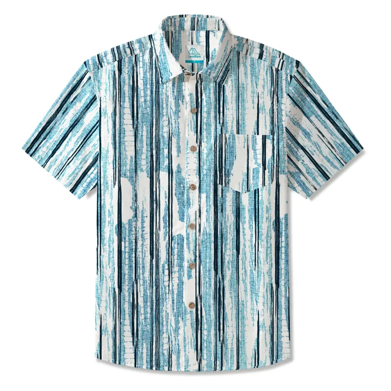 LeosWare® Men's Hawaiian Shirt Short Sleeve Button-up 100% Cotton Blue Aloha Minimalist Blue Veins sold by Yiume