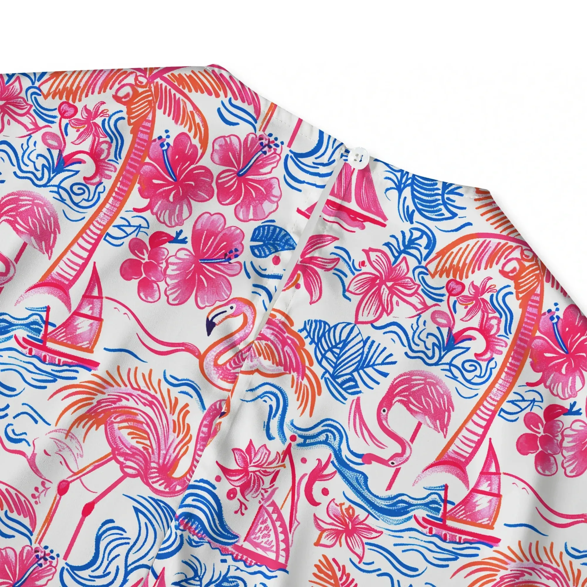 Flamingo Women's Casual Blouse Elbow Sleeve Crew Neck Button-Back 100% Lyocell Aloha Tropical Fire Bay sold by Yiume product image thumbnail 2