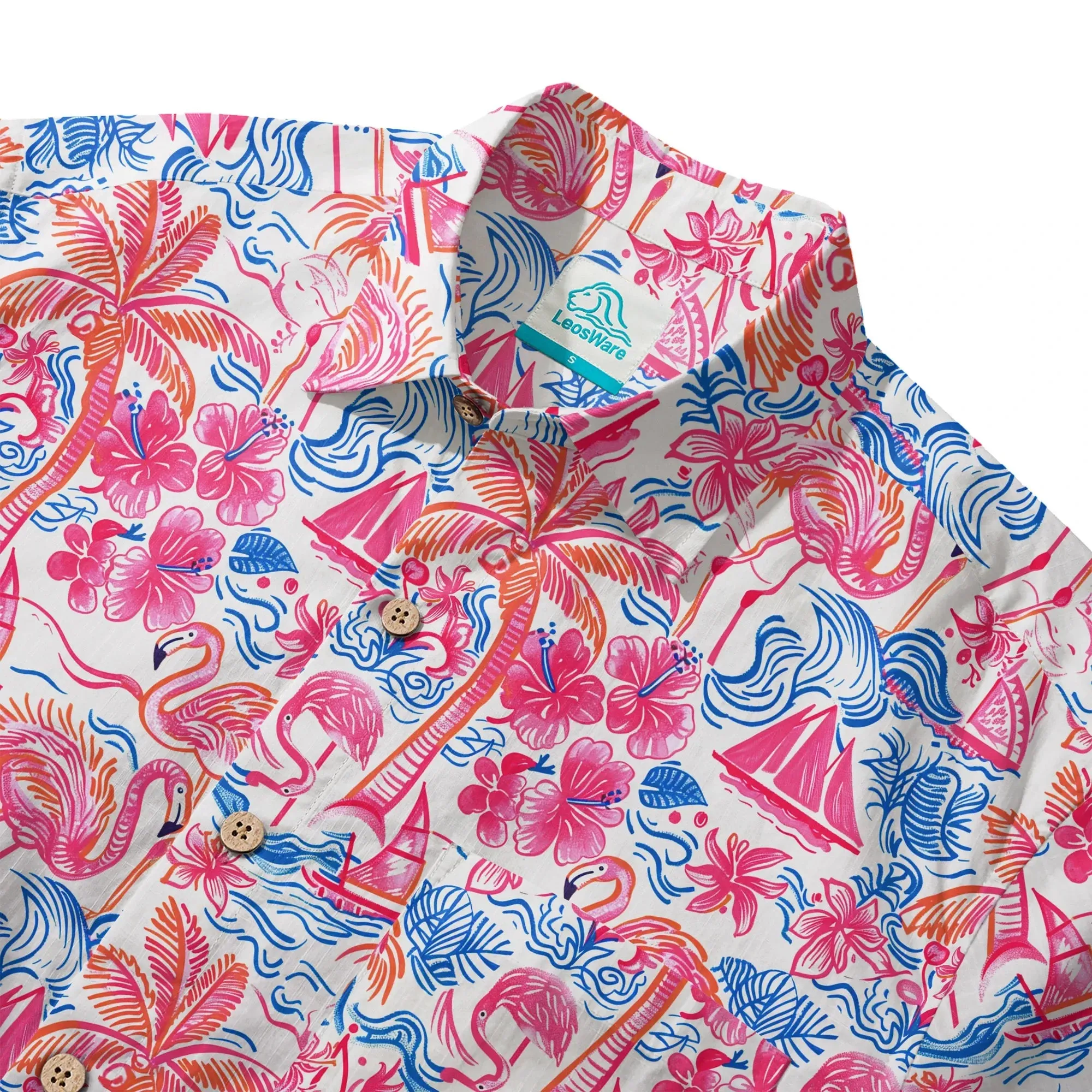 LeosWare® Men's Hawaiian Shirt Short Sleeve Button-up 100% Cotton Aloha Tropical Fire Bay sold by Yiume product image thumbnail 3