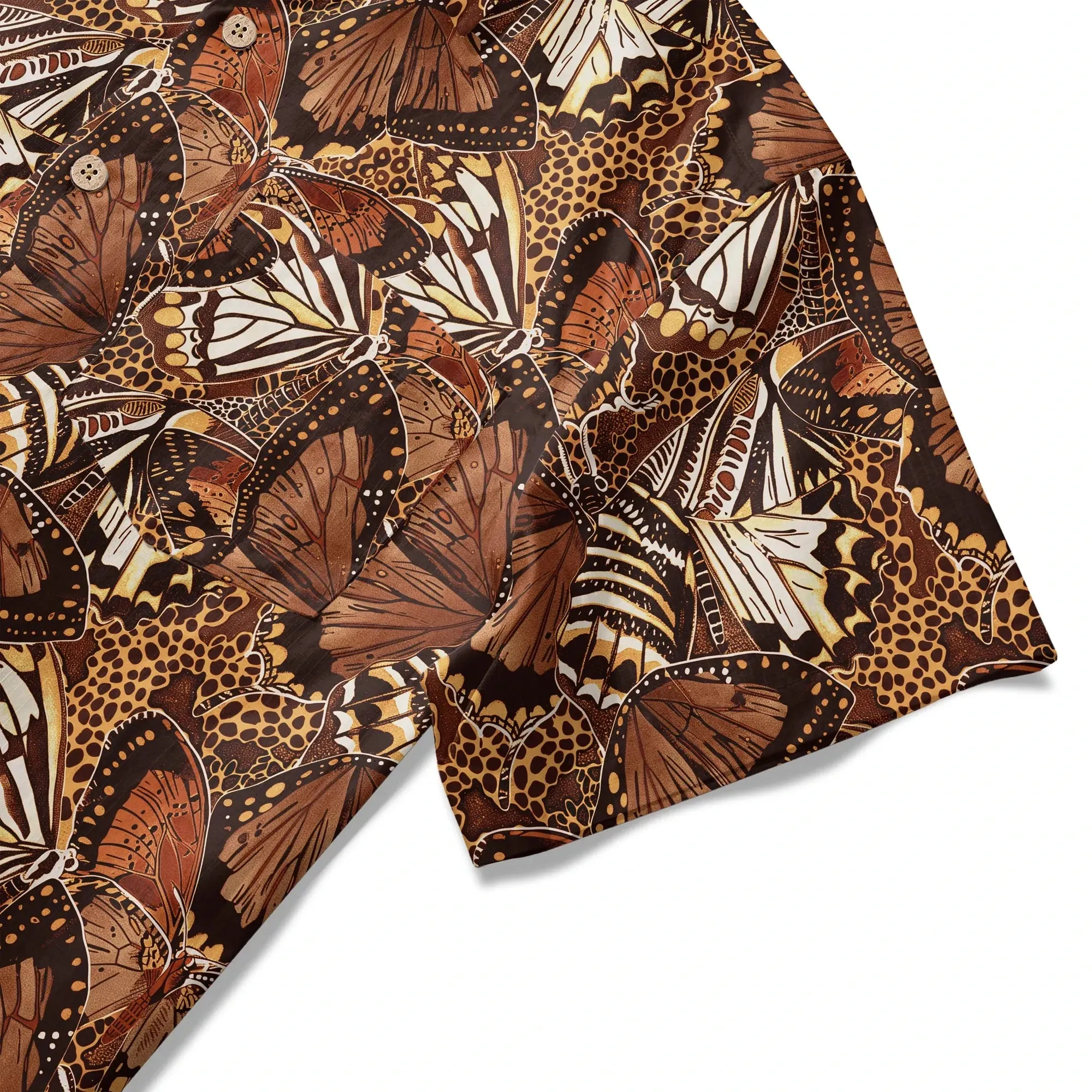 LeosWare® Men's Hawaiian Shirt Short Sleeve Button-up 100% Cotton Brown Aloha Butterfly Haven sold by Yiume product image thumbnail 5
