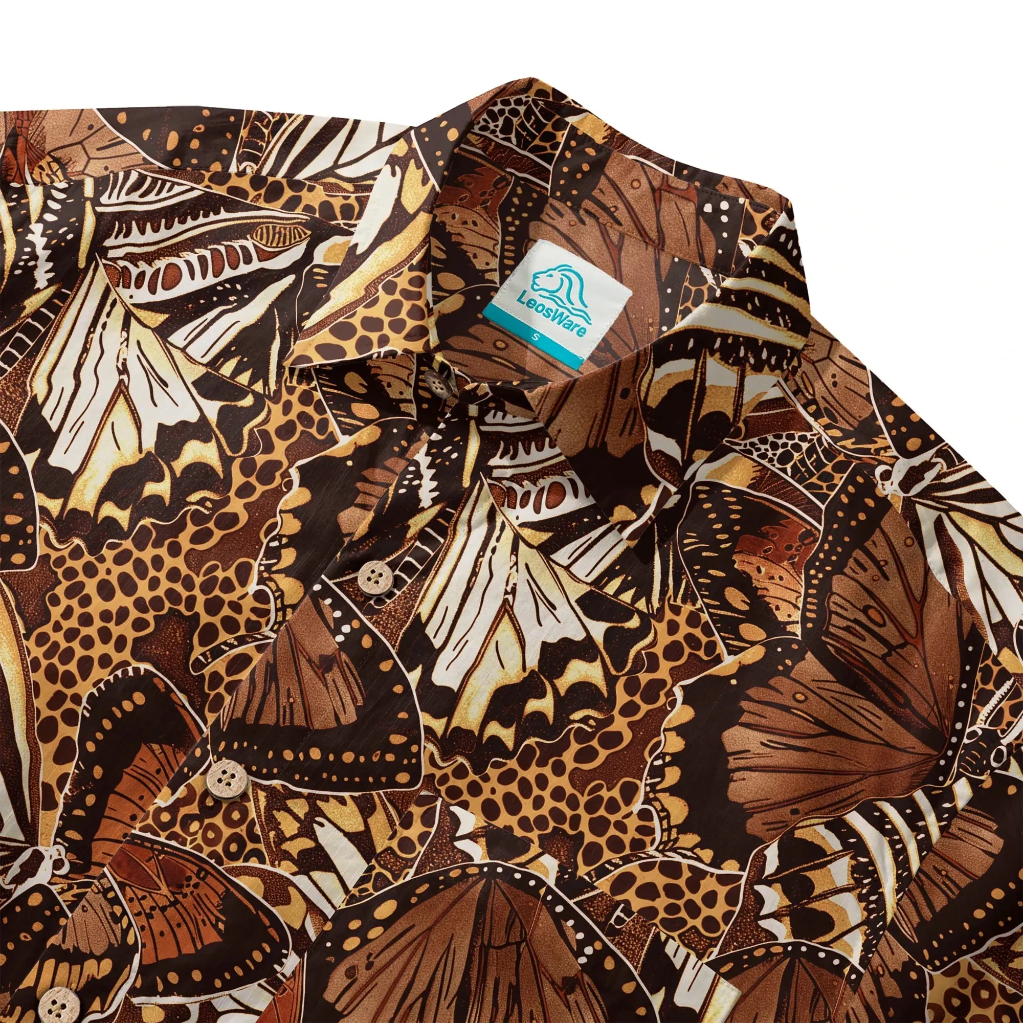LeosWare® Men's Hawaiian Shirt Short Sleeve Button-up 100% Cotton Brown Aloha Butterfly Haven sold by Yiume product image thumbnail 3
