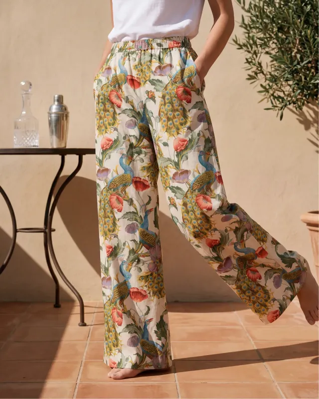 Women's Casual Ankle Pants Lounge Elastic Waist with Pockets 93% Lyocell, 7% Linen Beige Aloha Dancing Among The Flowers sold by Yiume
