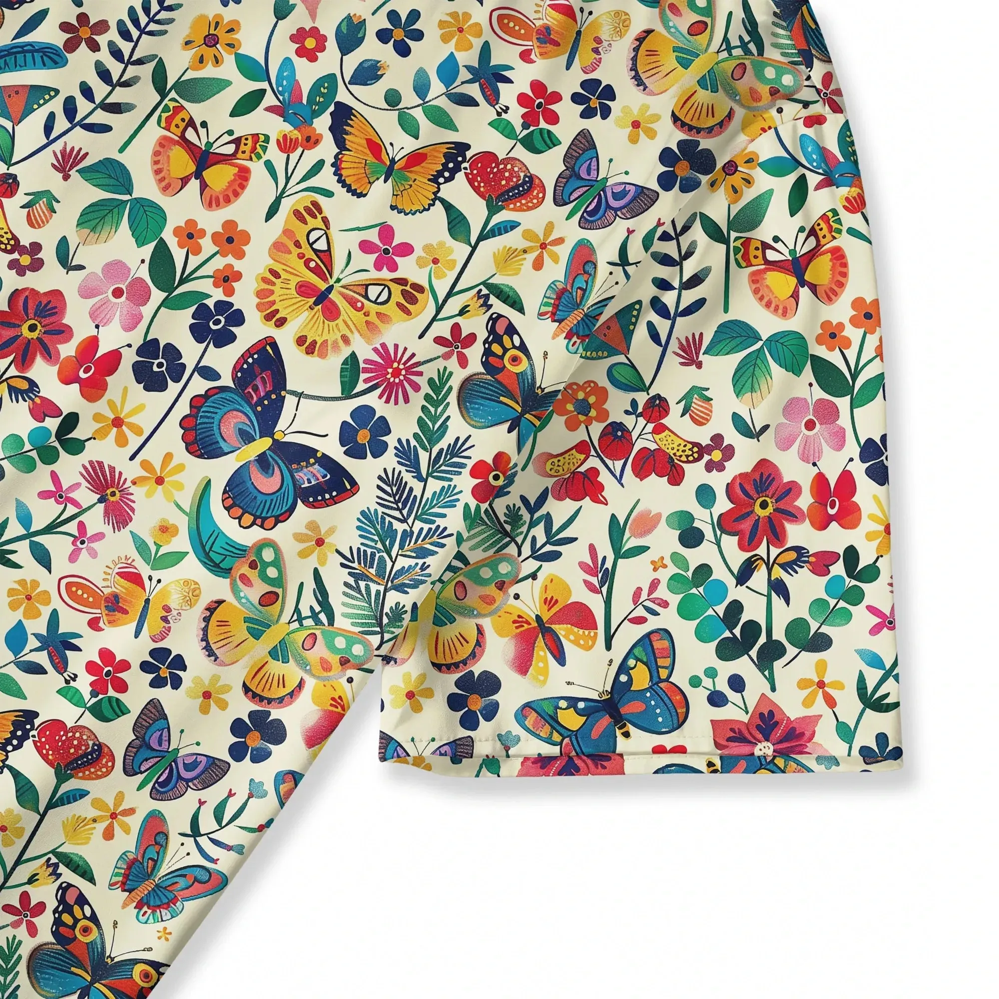 Women's Casual Blouse Elbow Sleeve Crew Neck Button-Back 100% Lyocell Beige Aloha Butterfly Whispers In Full Bloom sold by Yiume product image thumbnail 4