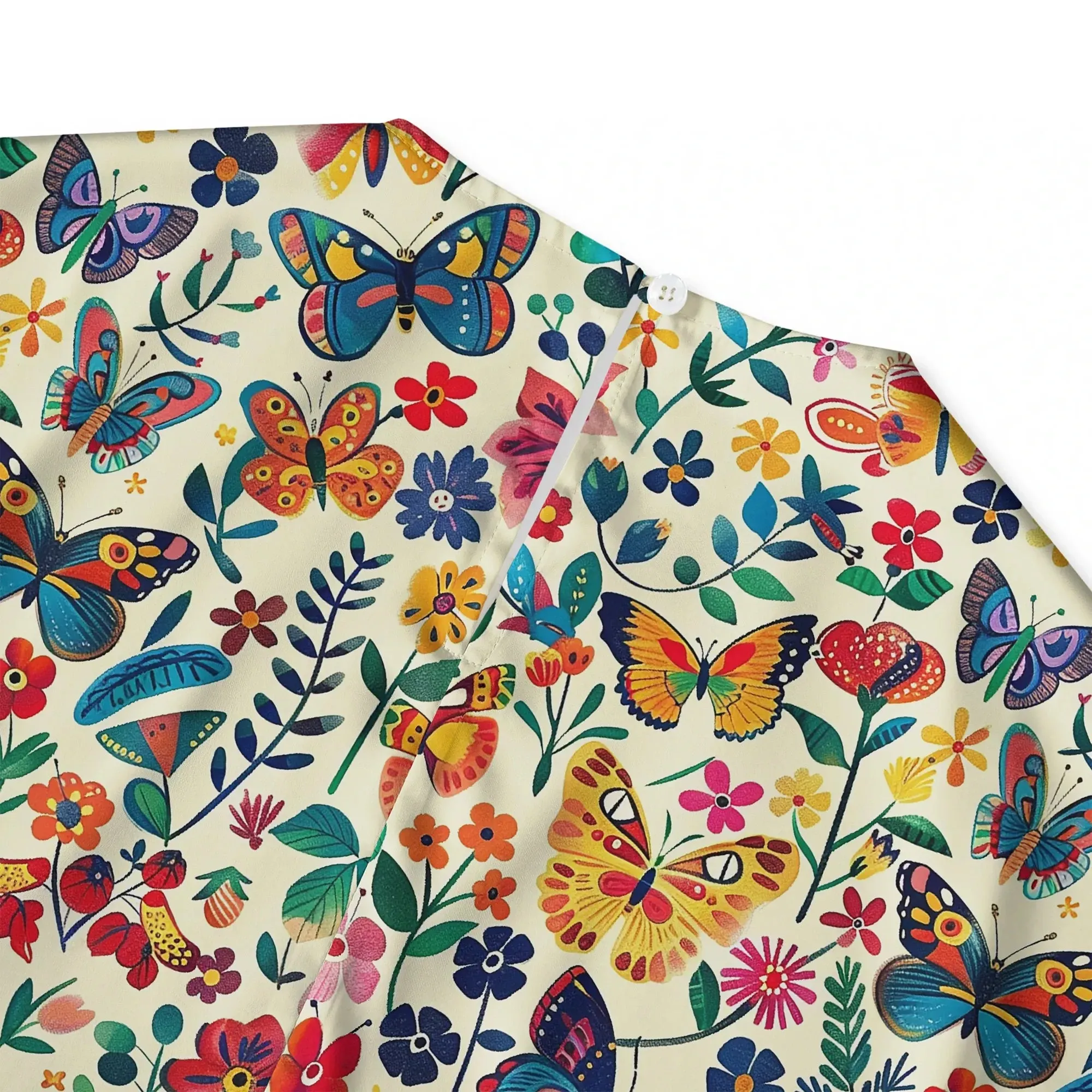 Women's Casual Blouse Elbow Sleeve Crew Neck Button-Back 100% Lyocell Beige Aloha Butterfly Whispers In Full Bloom sold by Yiume product image thumbnail 3