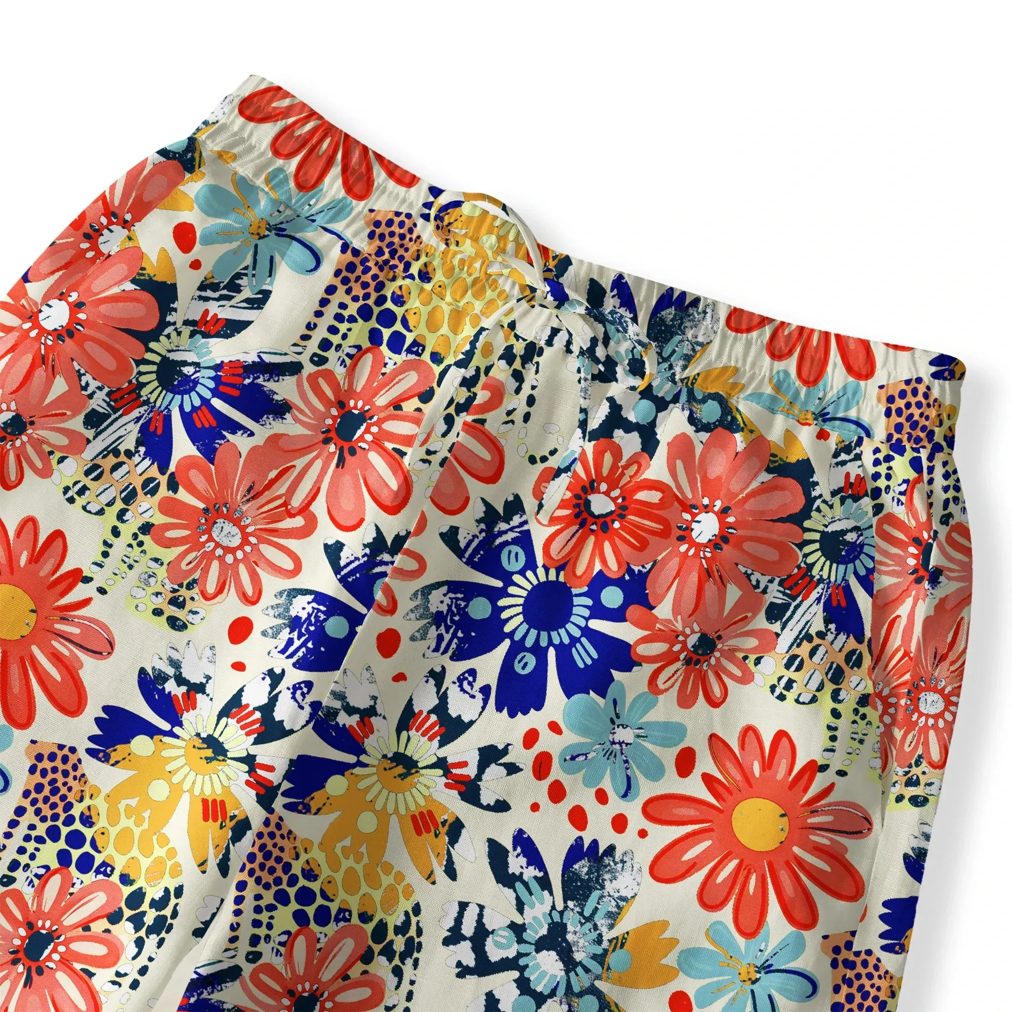 Women's Casual Floral Wide Leg Pants Lounge Elastic Waist Drawstring with Pockets 93% Lyocell, 7% Linen Beige Aloha Leopard And Flower Party sold by Yiume product image thumbnail 3