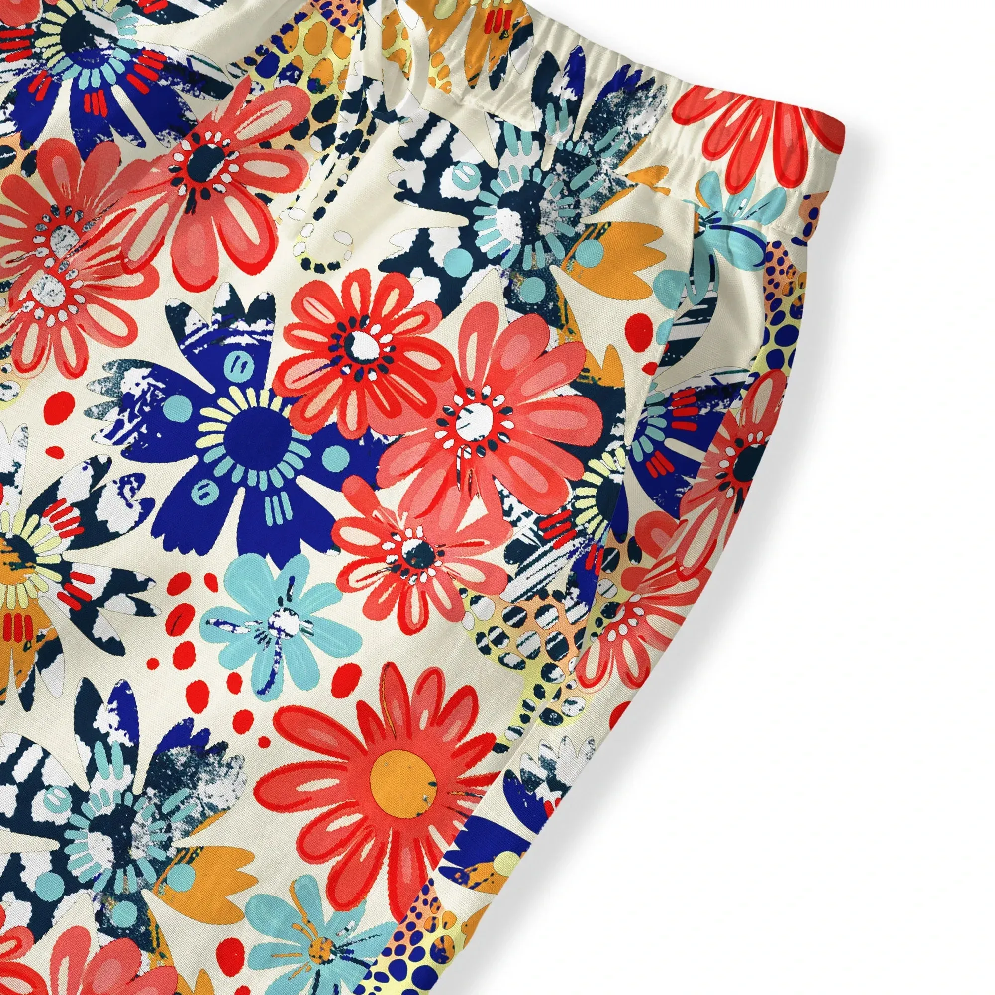 Women's Casual Floral Wide Leg Pants Lounge Elastic Waist Drawstring with Pockets 93% Lyocell, 7% Linen Beige Aloha Leopard And Flower Party sold by Yiume product image thumbnail 4