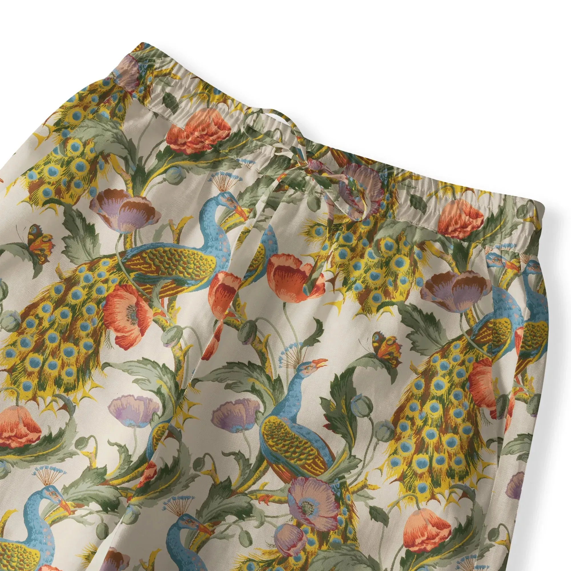 Women's Casual Floral Wide Leg Pants Lounge Elastic Waist Drawstring with Pockets 93% Lyocell, 7% Linen Beige Aloha Dancing Among The Flowers By Ann sold by Yiume product image thumbnail 3