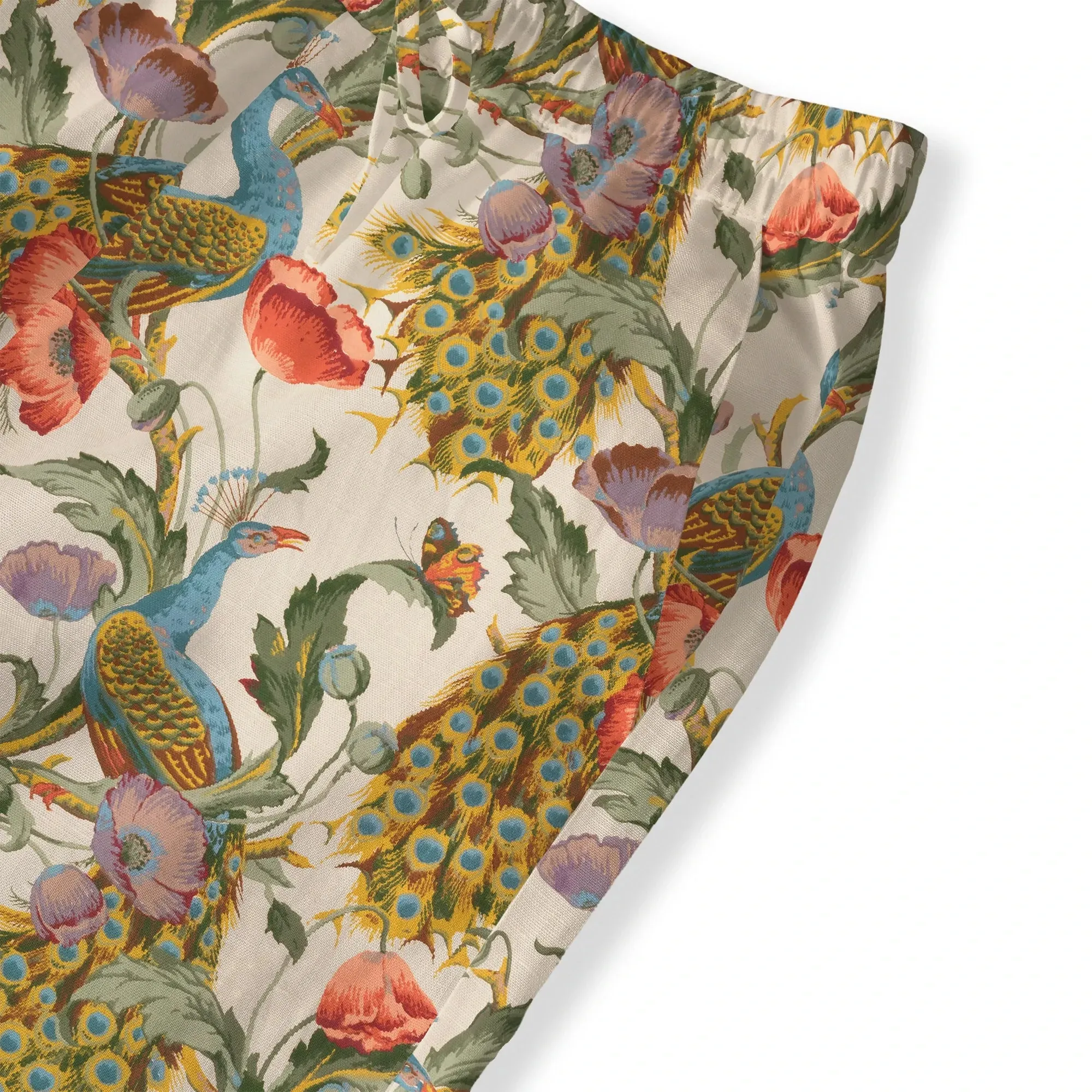 Women's Casual Floral Wide Leg Pants Lounge Elastic Waist Drawstring with Pockets 93% Lyocell, 7% Linen Beige Aloha Dancing Among The Flowers By Ann sold by Yiume product image thumbnail 4