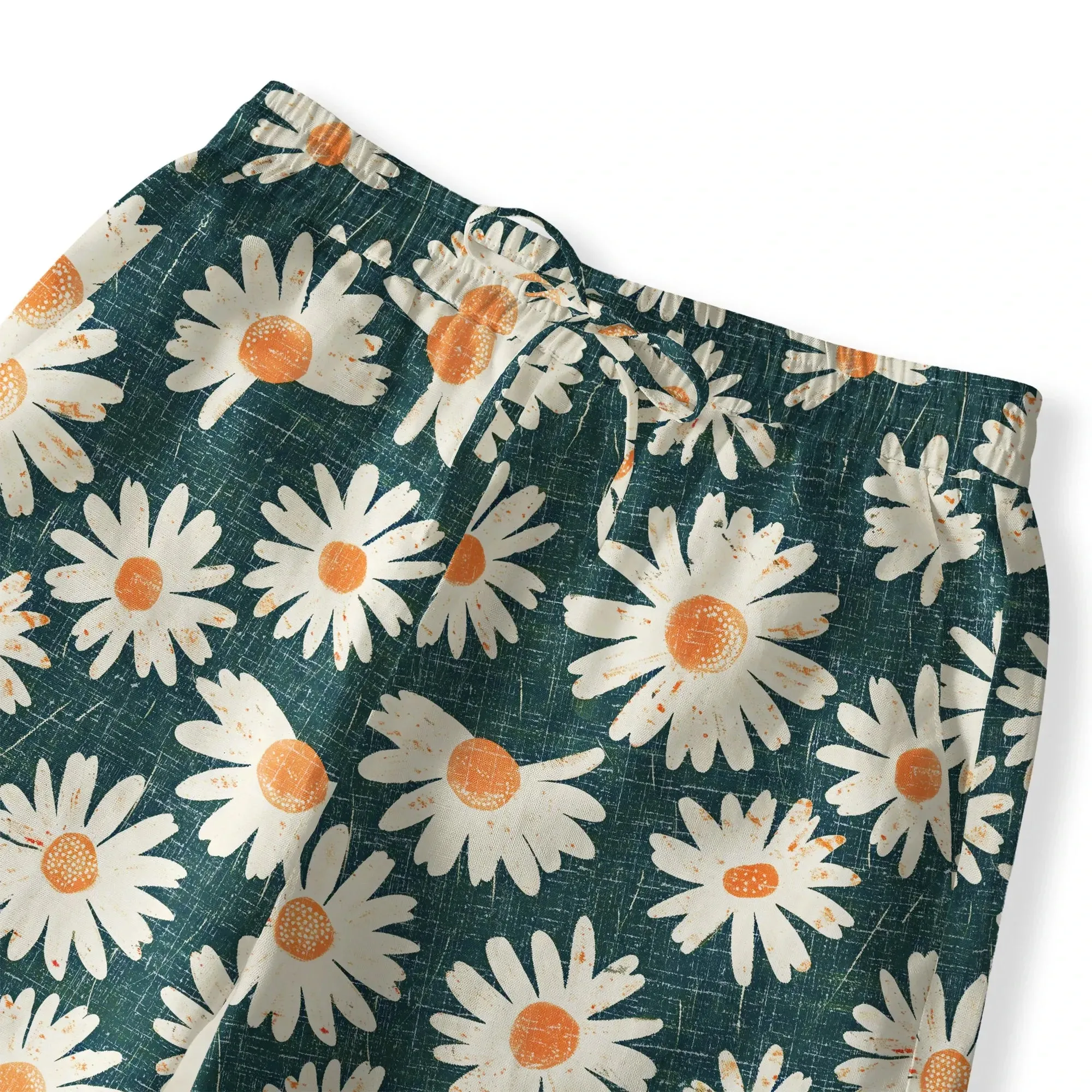 Women's Casual Floral Wide Leg Pants Lounge Elastic Waist Drawstring with Pockets 93% Lyocell, 7% Linen Green Aloha Daisy Bottom By Ann sold by Yiume product image thumbnail 2