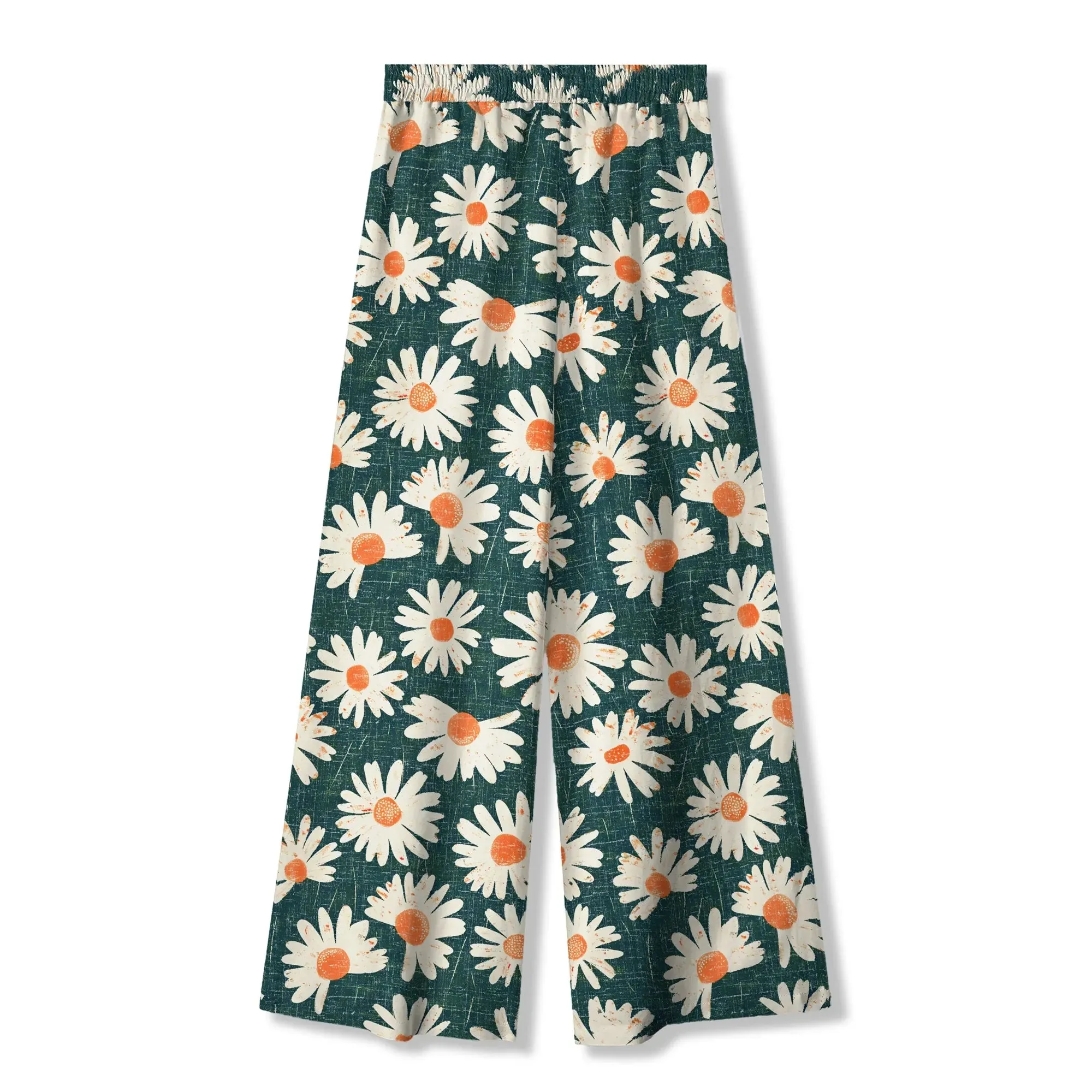 Women's Casual Floral Wide Leg Pants Lounge Elastic Waist Drawstring with Pockets 93% Lyocell, 7% Linen Green Aloha Daisy Bottom By Ann sold by Yiume product image thumbnail 5