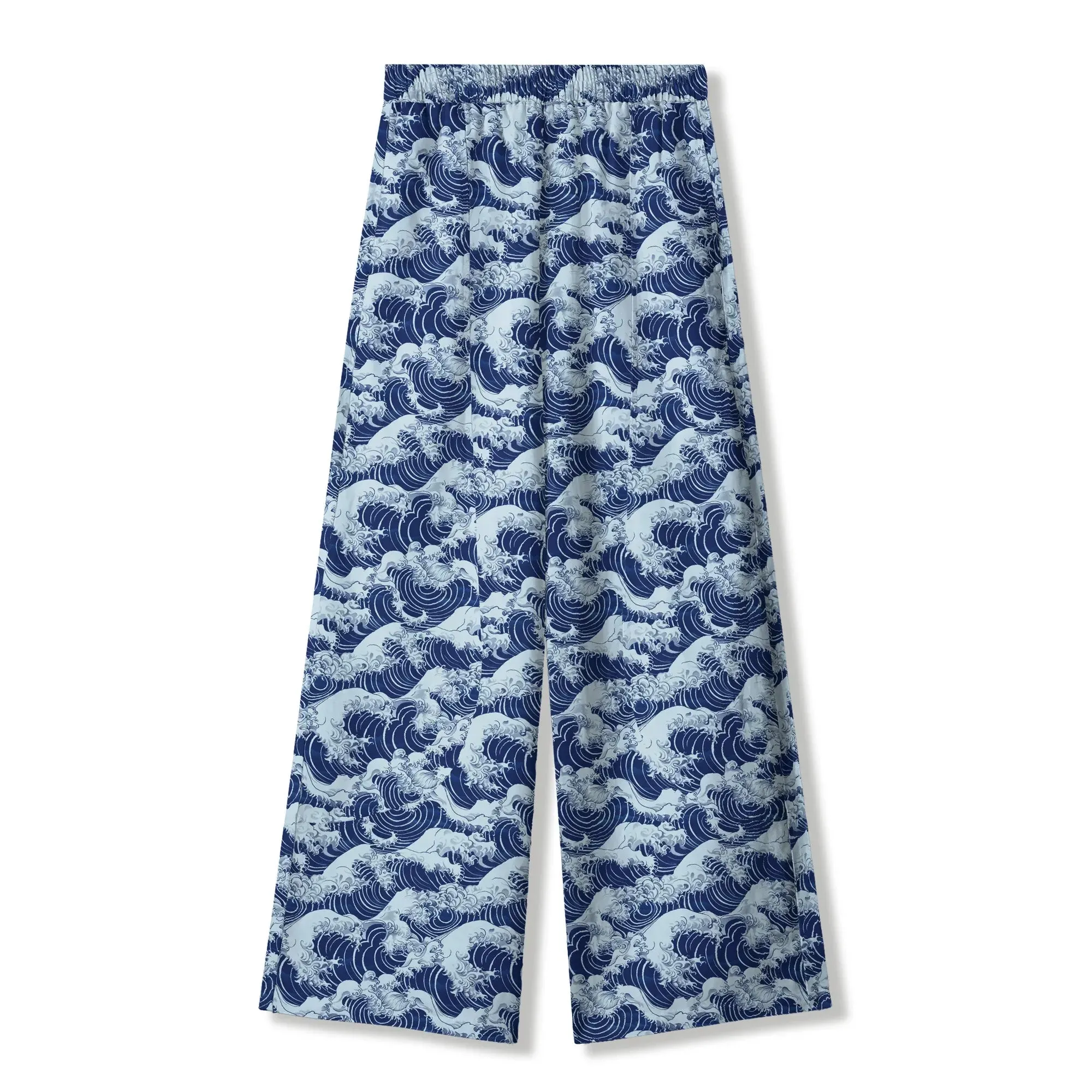 Women's Casual Ankle Pants Lounge Elastic Waist with Pockets 93% Lyocell, 7% Linen Blue Aloha Blue Wave World sold by Yiume
