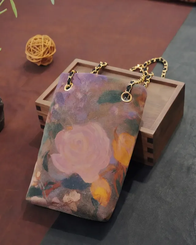 Floral Gambiered 100% Mulberry Silk Chain Phone Bag made by Yiume