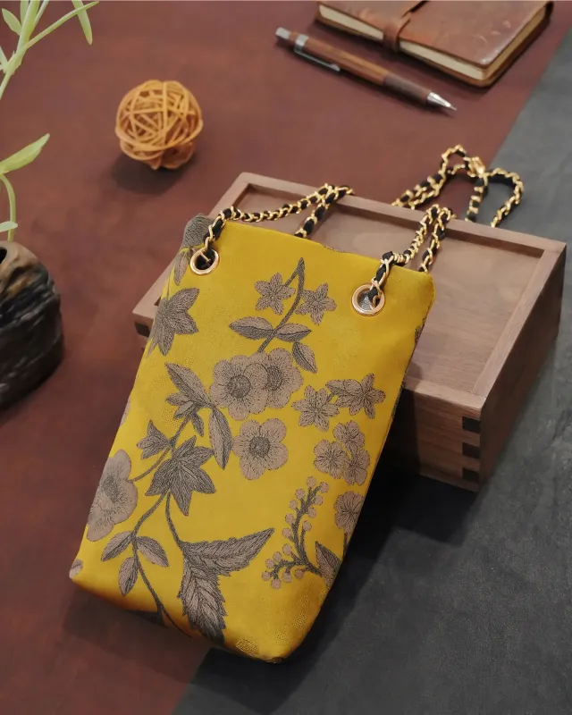 Floral Gambiered 100% Mulberry Silk Chain Phone Bag made by Yiume