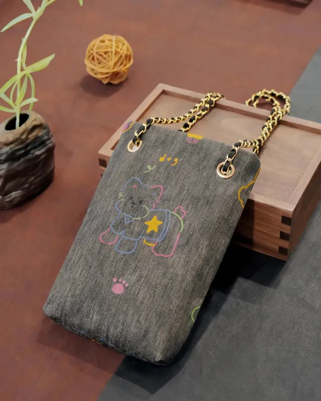Dog Gambiered 100% Mulberry Silk Chain Phone Bag made by Yiume