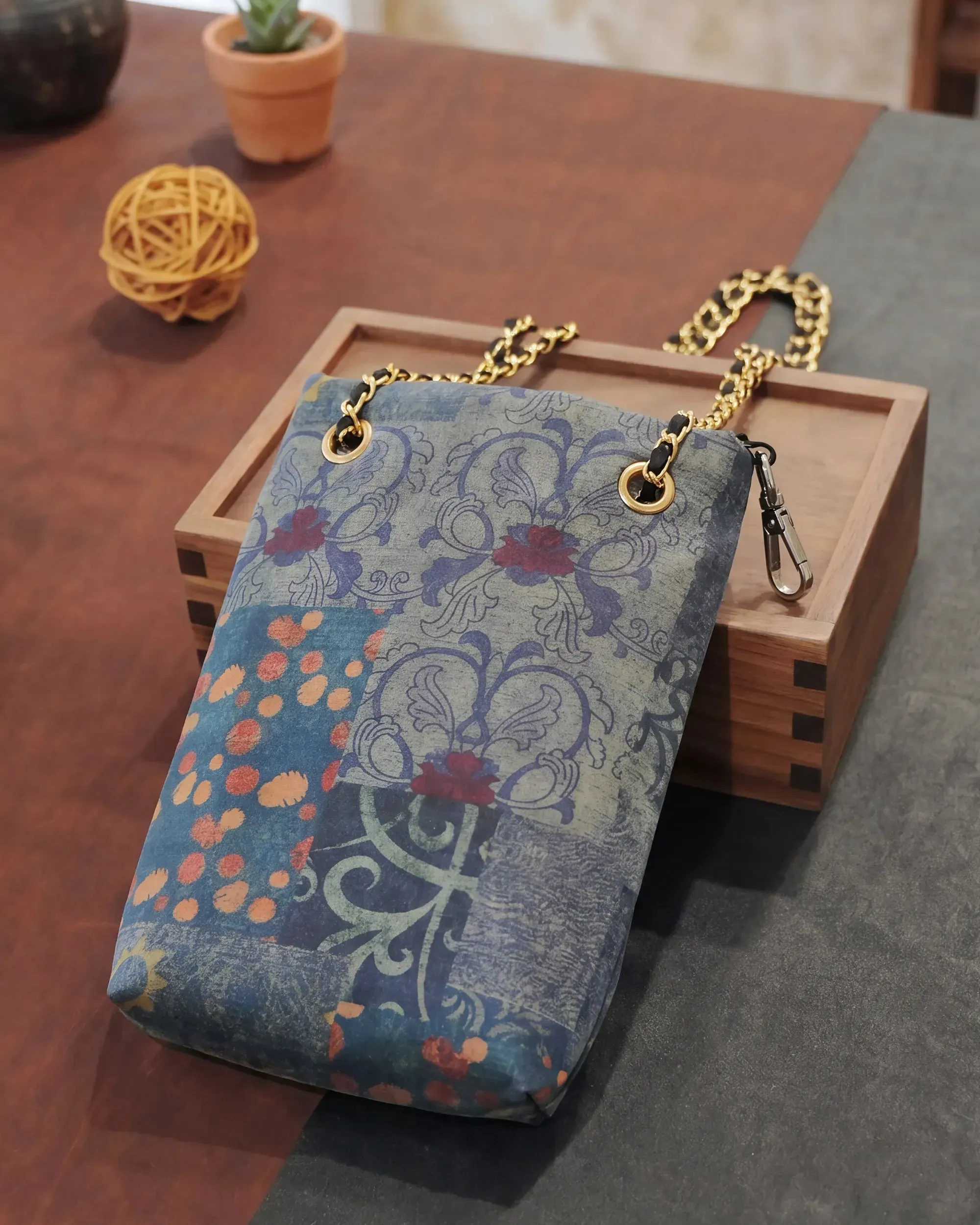 Floral Gambiered 100% Mulberry Silk Chain Phone Bag sold by Yiume