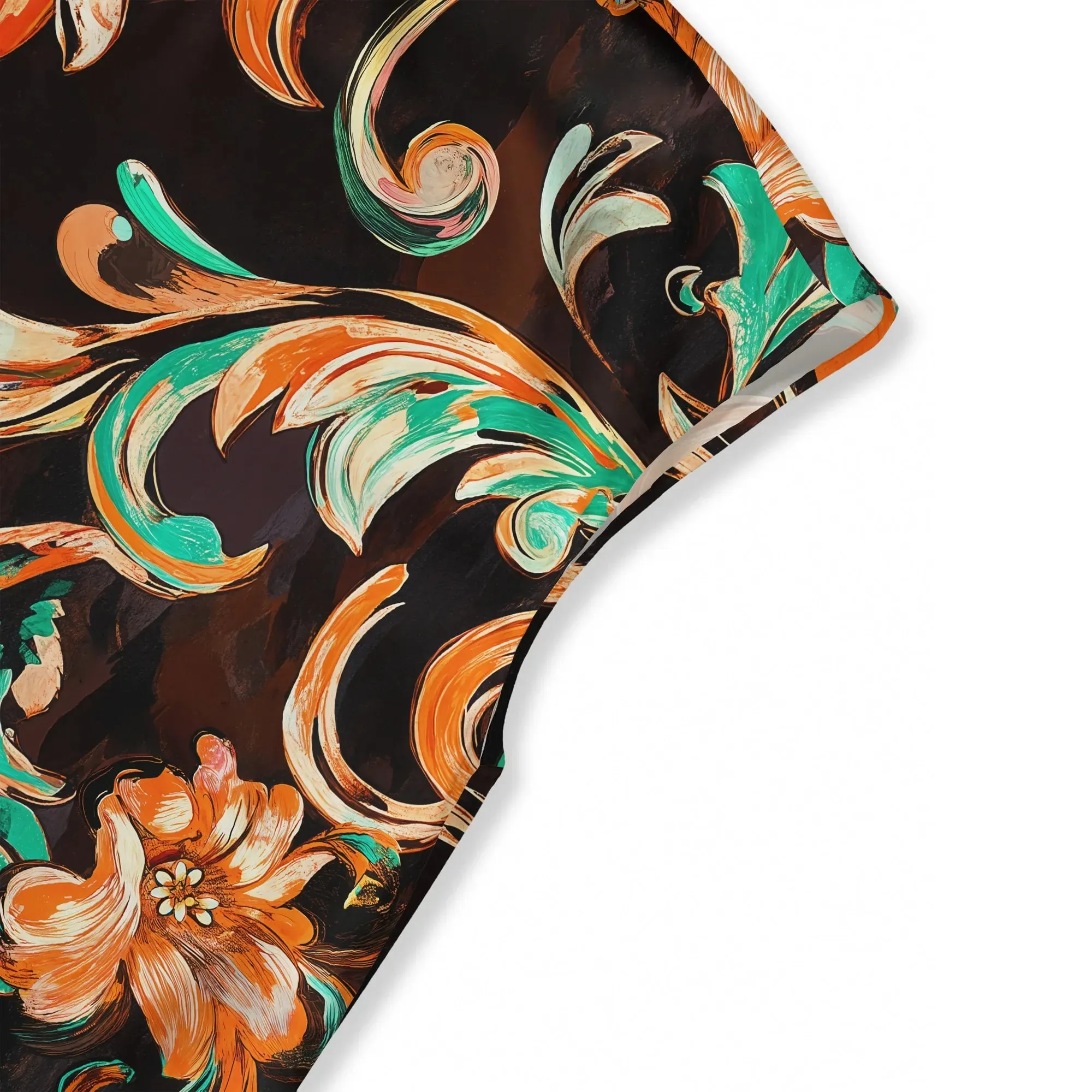 Women's Casual Blouse Cap Sleeve Fold-Over Neck Button-Back 100% Lyocell Brown Aloha Fiery Blossoms sold by Yiume product image thumbnail 3