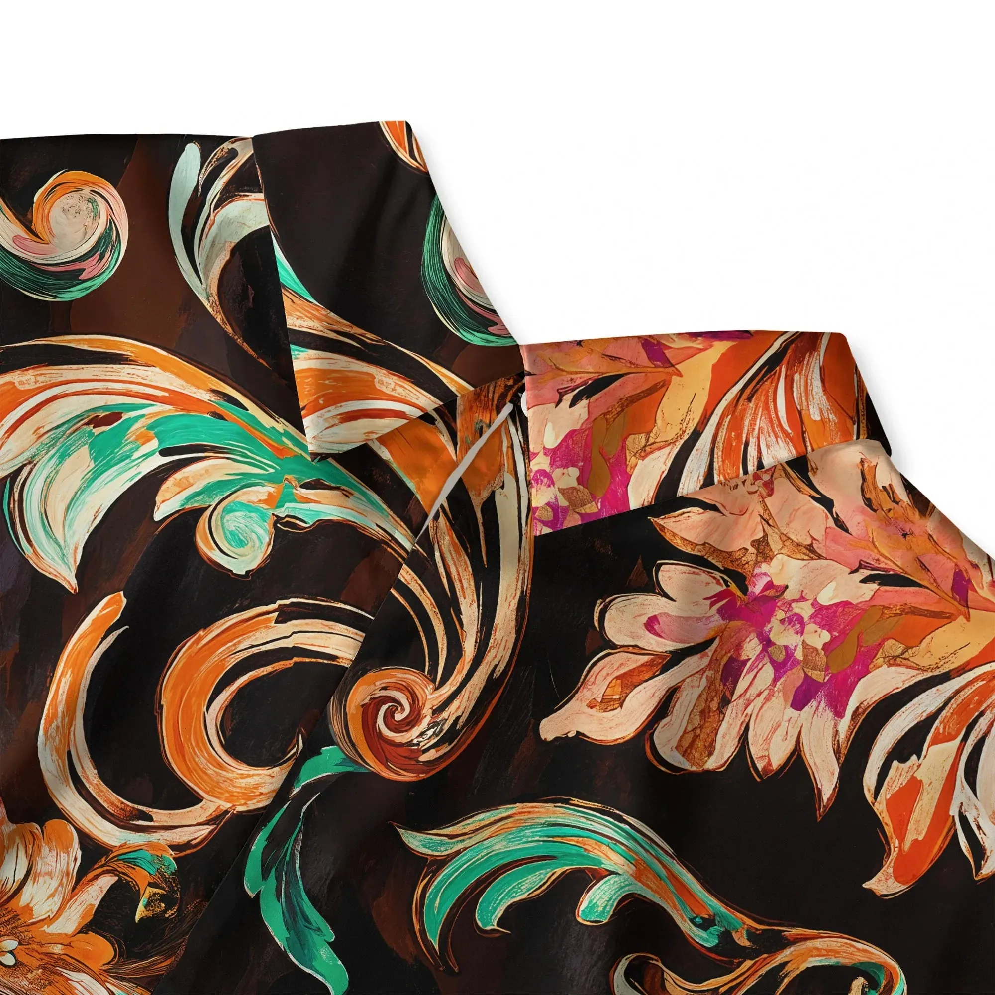 Women's Casual Blouse Cap Sleeve Fold-Over Neck Button-Back 100% Lyocell Brown Aloha Fiery Blossoms sold by Yiume product image thumbnail 4