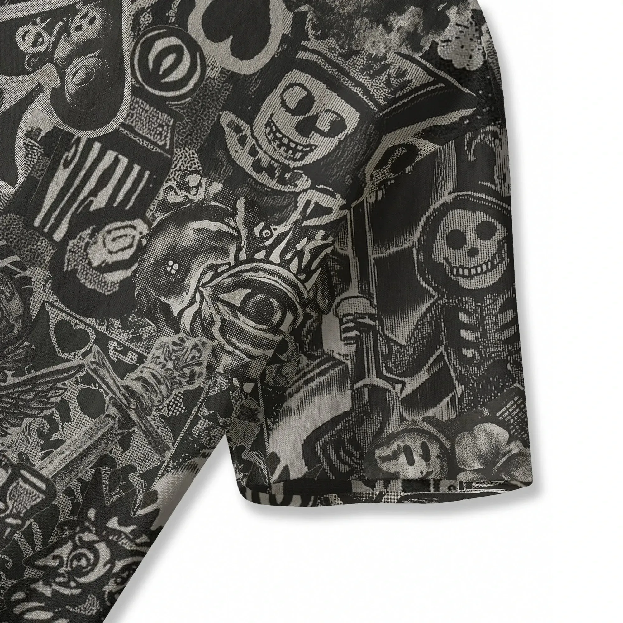 Women's Poker Skull Casual Blouse Elbow Sleeve Crew Neck Button-Back 95% Lyocell, 5% Linen Black Aloha Dark Poker Graffiti sold by Yiume product image thumbnail 3