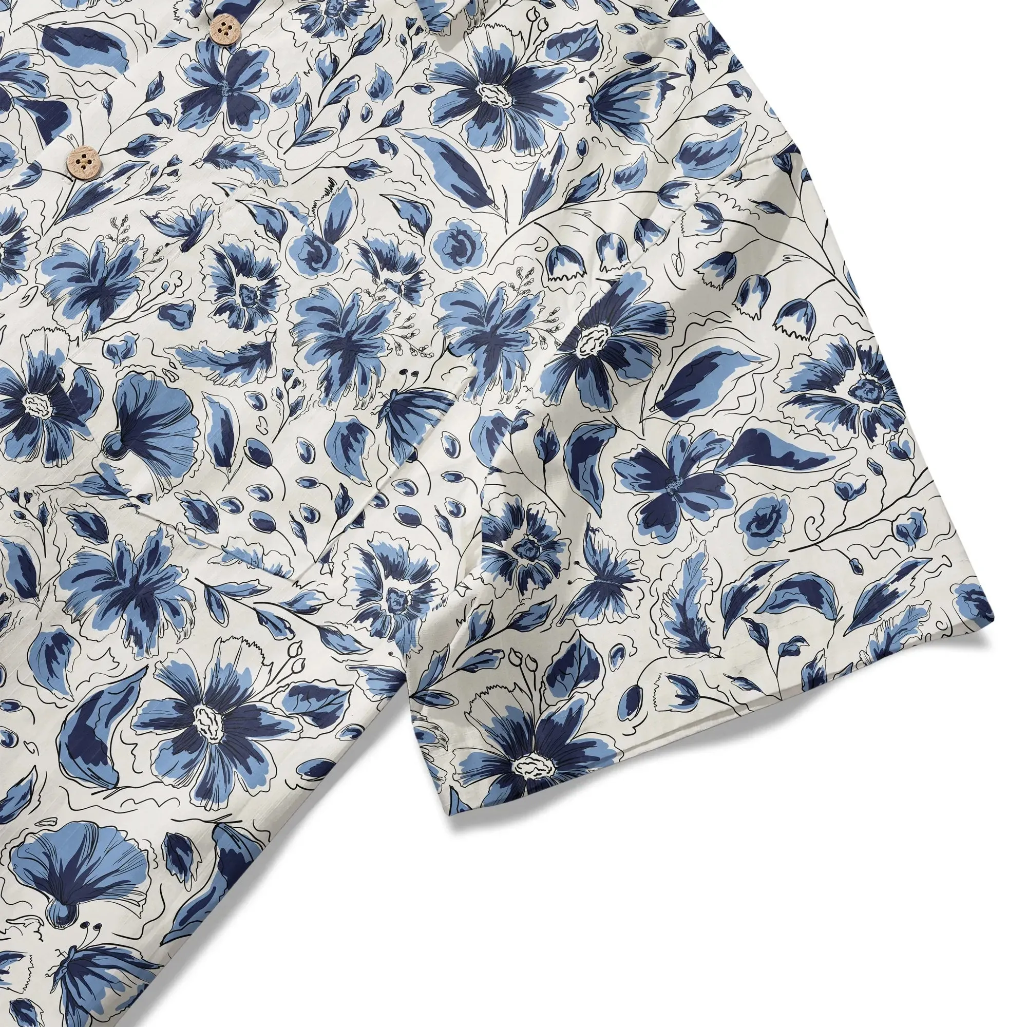 LeosWare® Men's Hawaiian Shirt Short Sleeve Button-up 100% Cotton Blue Aloha Indigo Blooms By Huan huan sold by Yiume product image thumbnail 4