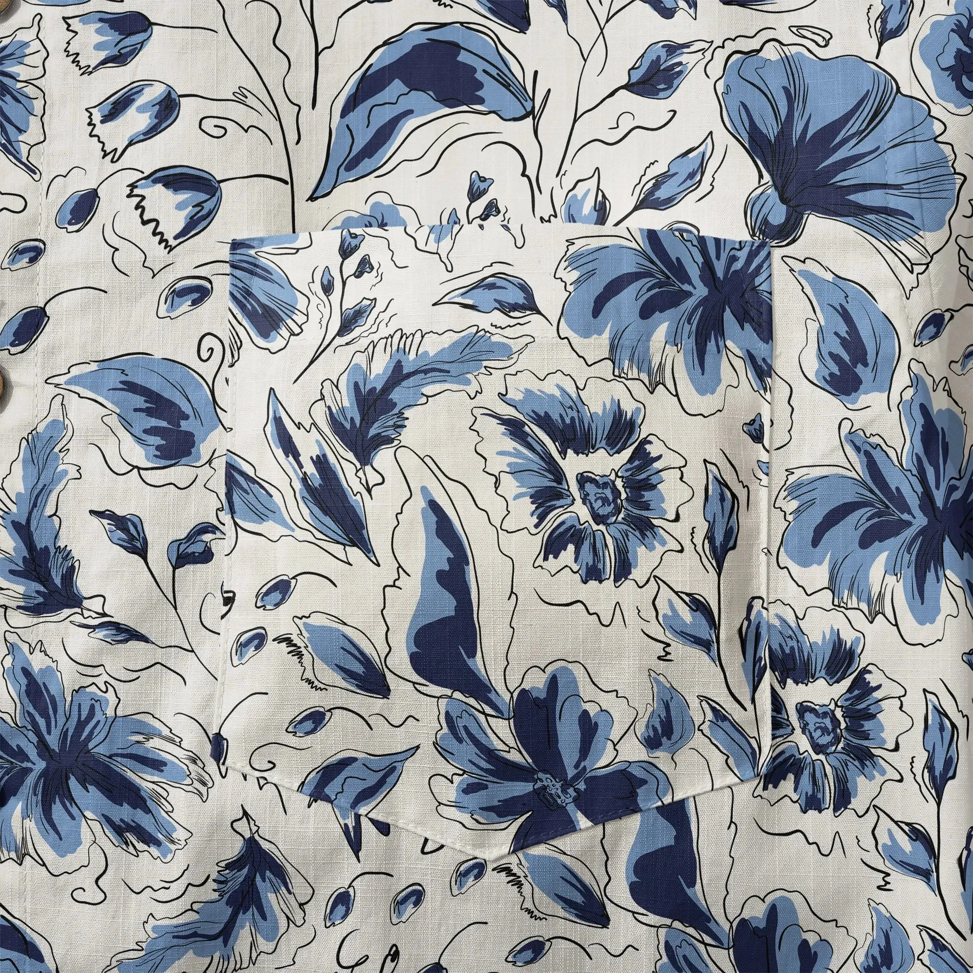 LeosWare® Men's Hawaiian Shirt Short Sleeve Button-up 100% Cotton Blue Aloha Indigo Blooms By Huan huan sold by Yiume product image thumbnail 5