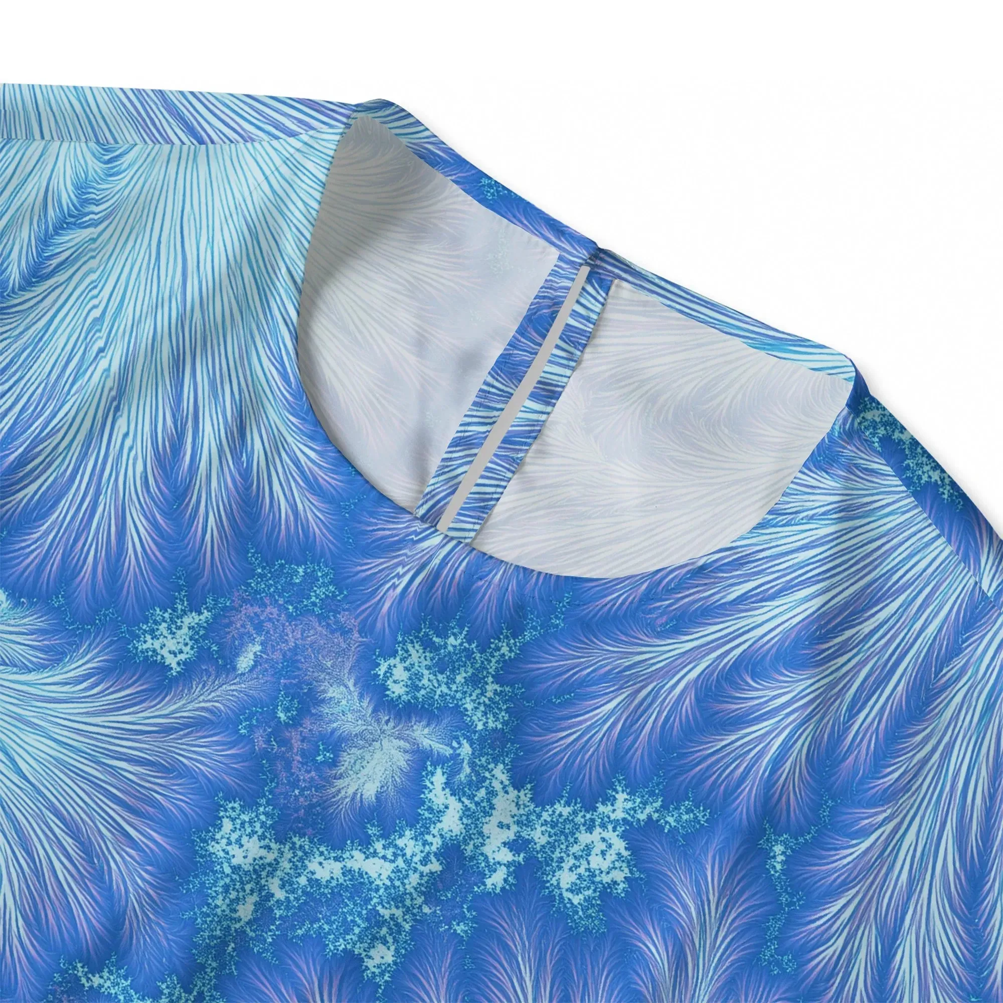 Women's Casual Blouse Elbow Sleeve Crew Neck Button-Back 100% Lyocell Blue Aloha Ice Blue Feather Flame sold by Yiume product image thumbnail 2