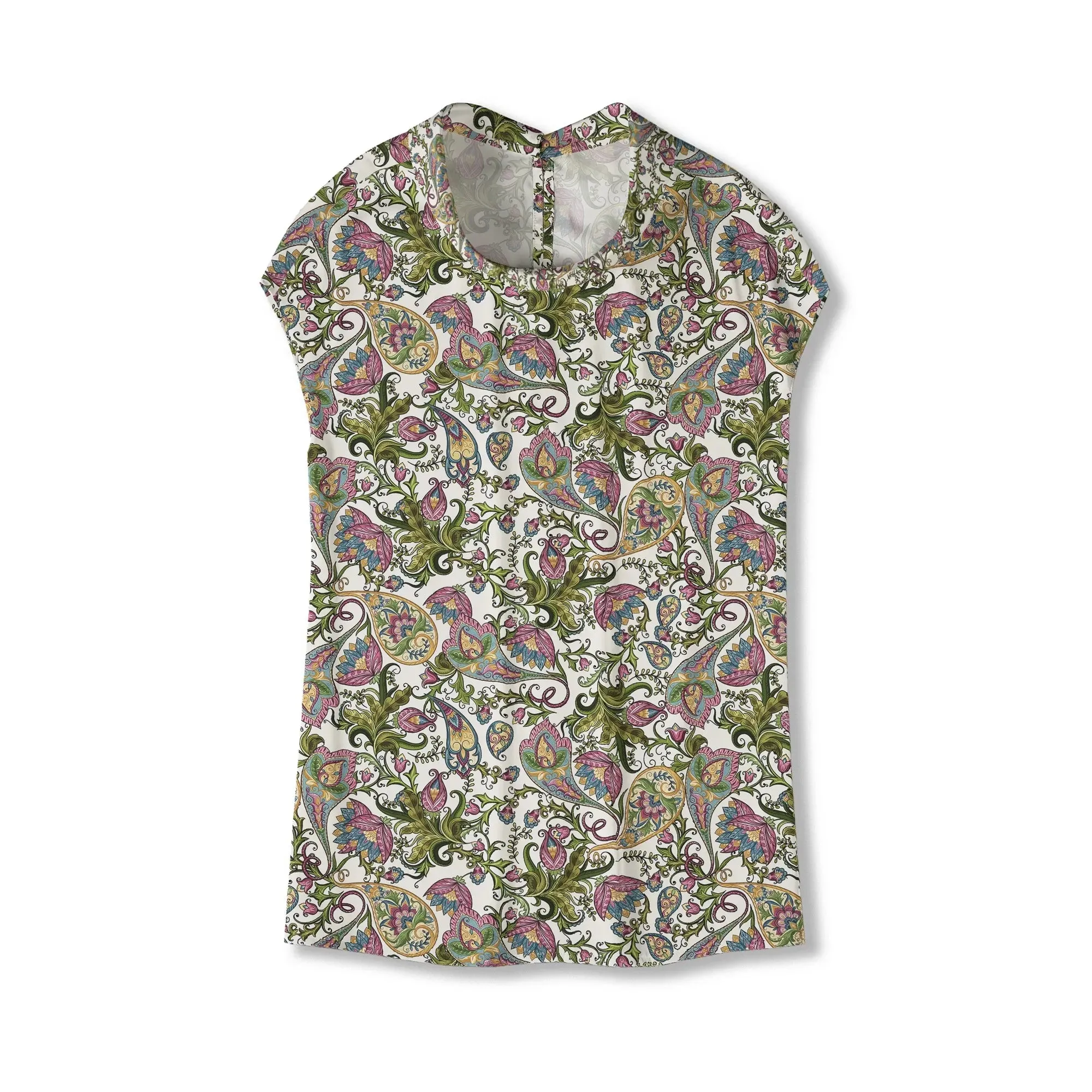 Women's Casual Blouse Cap Sleeve Fold-Over Neck Button-Back 100% Lyocell Green Aloha Sophisticated Botanical Romance sold by Yiume product image thumbnail 5