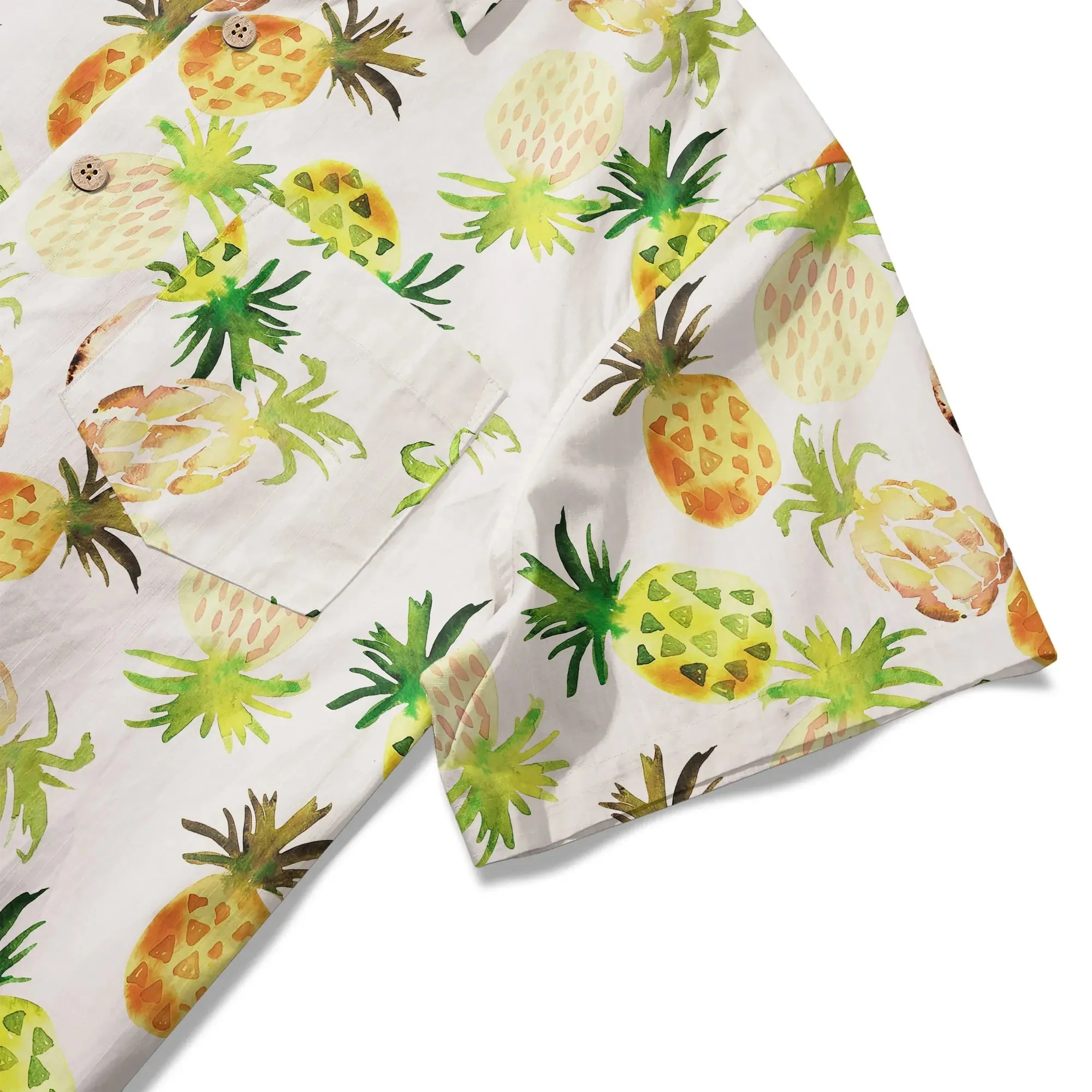LeosWare® Men's Hawaiian Shirt Short Sleeve Button-up 100% Cotton Green Aloha Peach Citrus Pineapple Watercolor sold by Yiume product image thumbnail 4