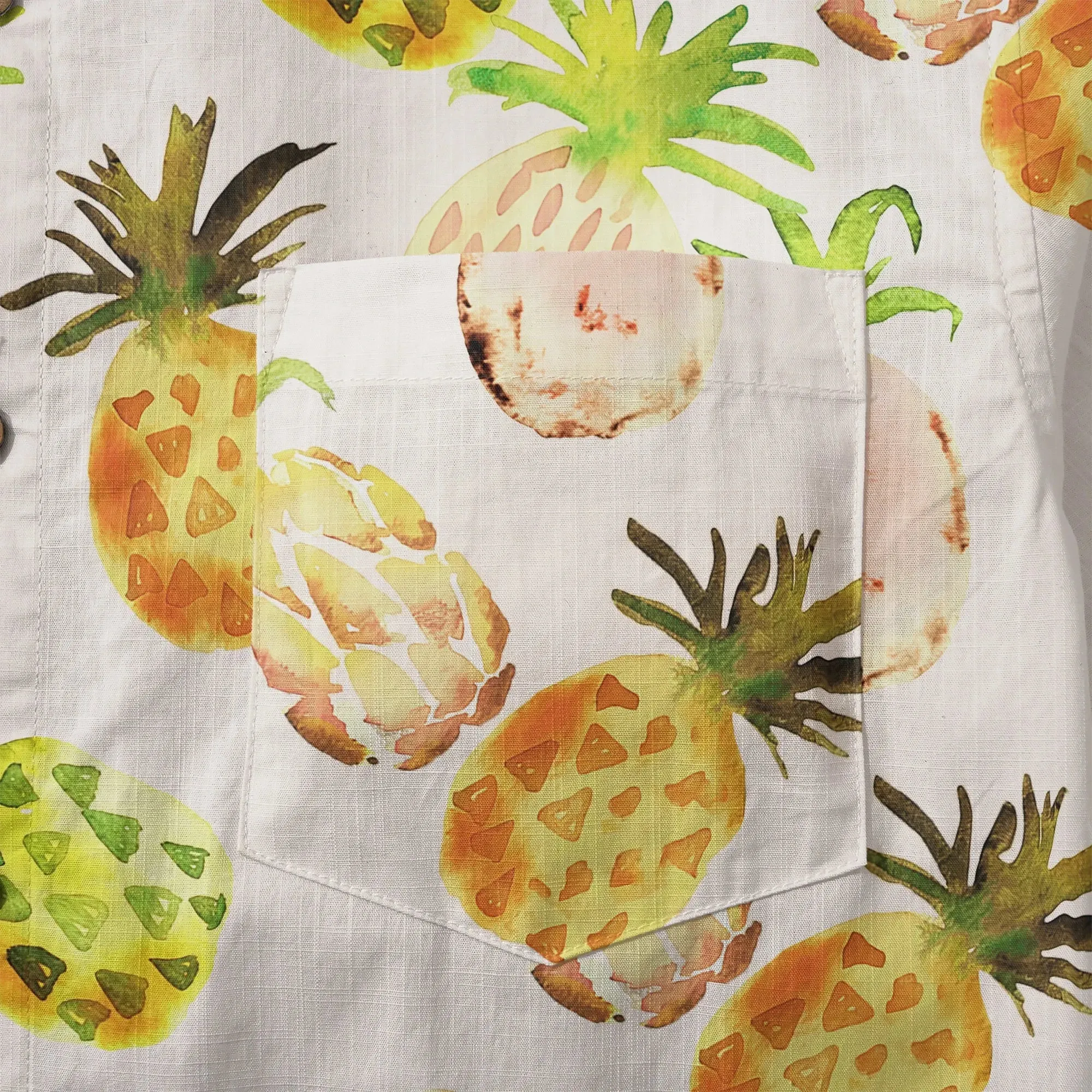 LeosWare® Men's Hawaiian Shirt Short Sleeve Button-up 100% Cotton Green Aloha Peach Citrus Pineapple Watercolor sold by Yiume product image thumbnail 5
