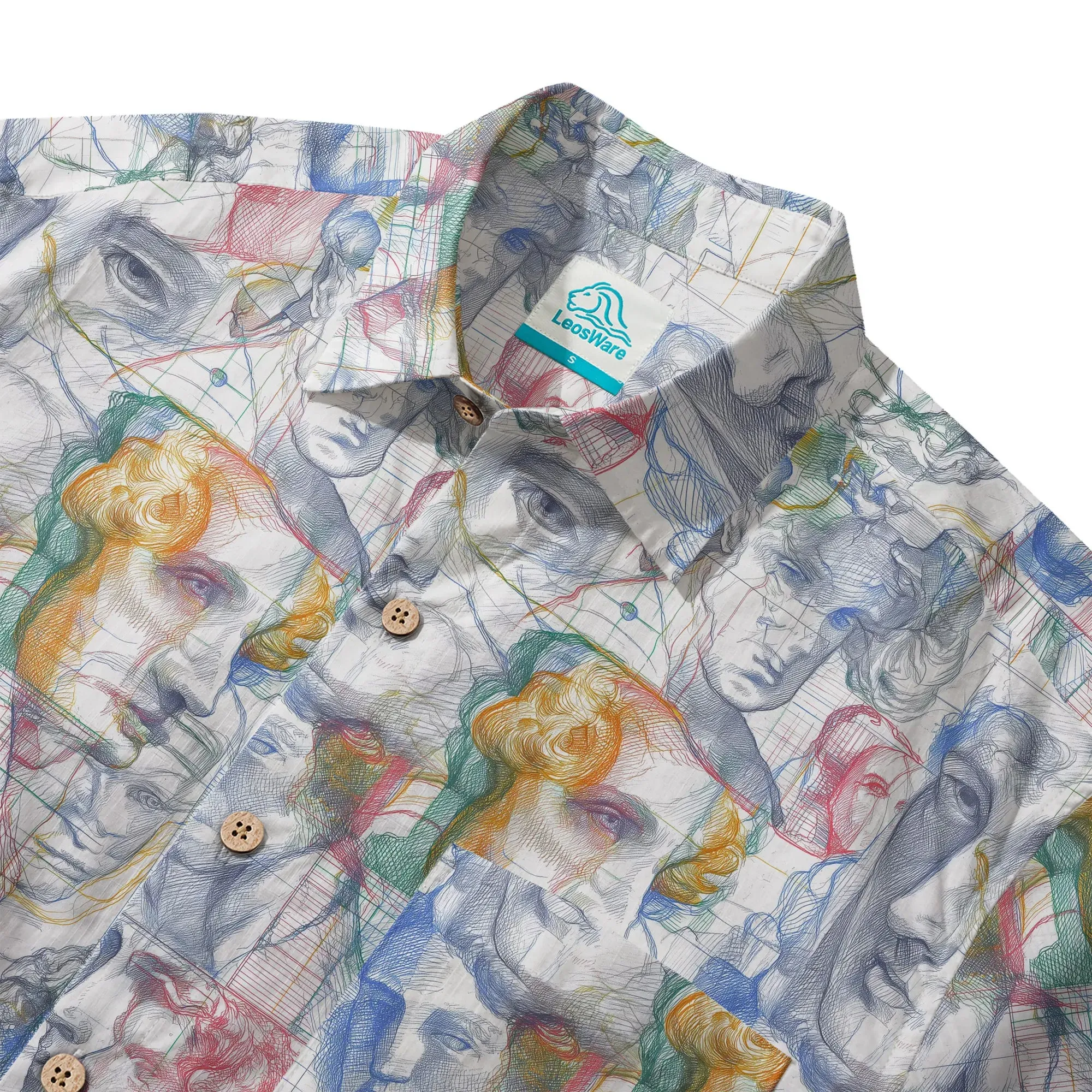 LeosWare® Men's Hawaiian Shirt Short Sleeve Button-up 100% Cotton White Aloha Master Sketch Fantasia By Ann sold by Yiume product image thumbnail 3