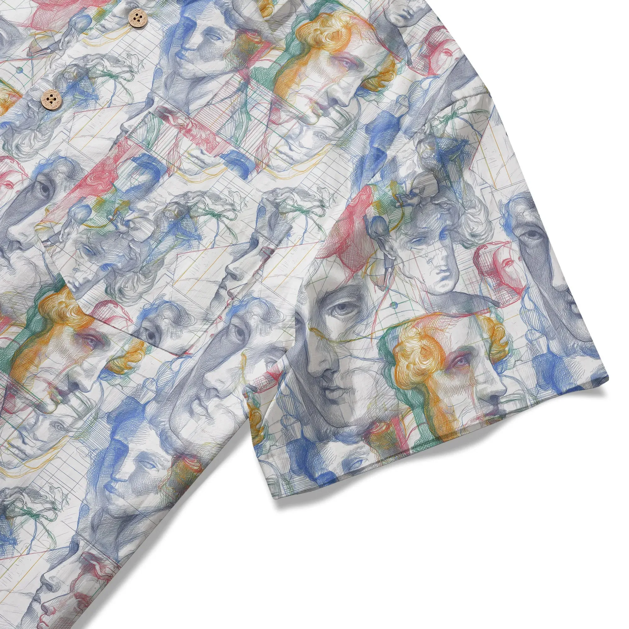 LeosWare® Men's Hawaiian Shirt Short Sleeve Button-up 100% Cotton White Aloha Master Sketch Fantasia By Ann sold by Yiume product image thumbnail 4