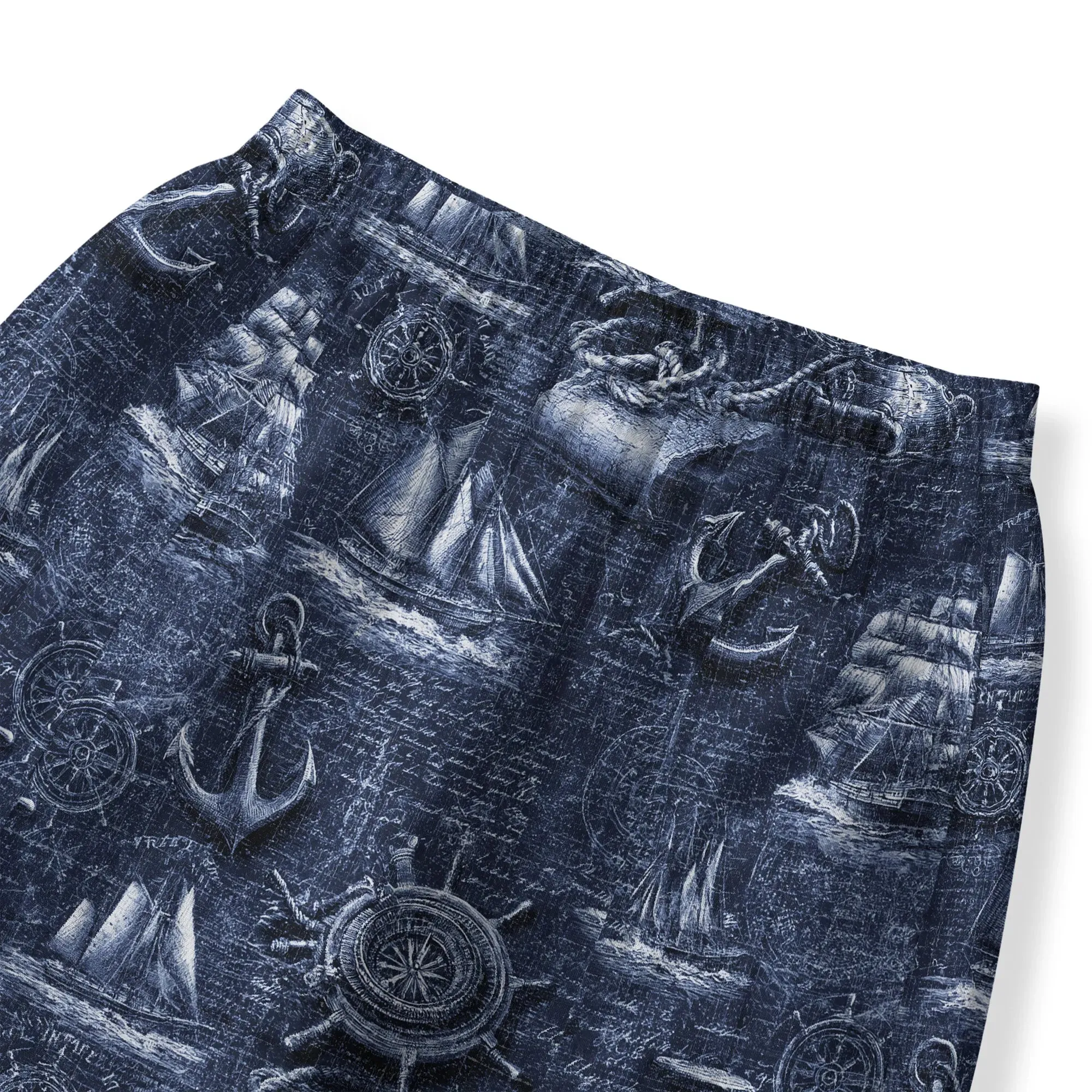 Women's Casual Ankle Pants Lounge Elastic Waist with Pockets 100% Cotton Blue Aloha Retro Nautical Logbook By Ann sold by Yiume product image thumbnail 2