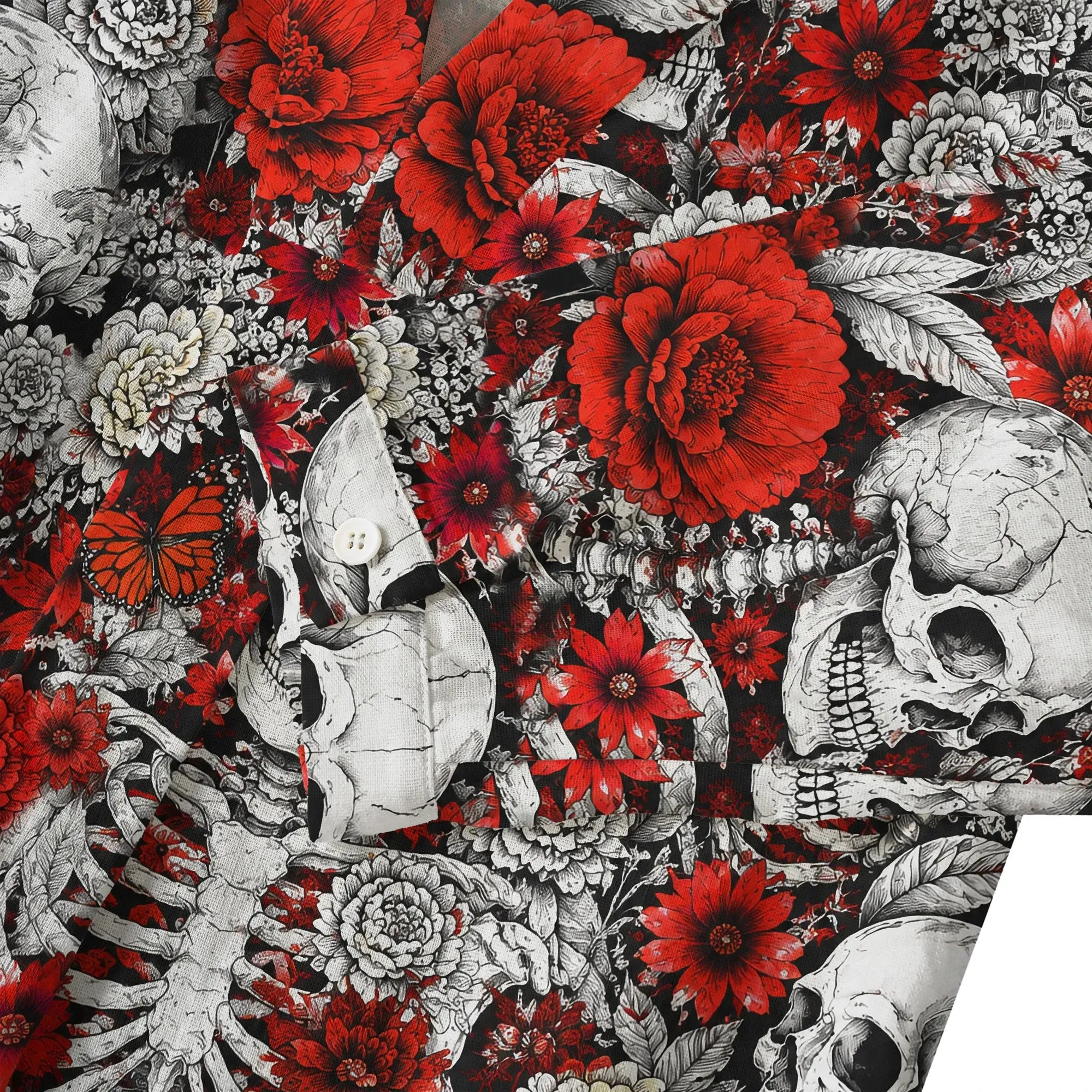 Women's Casual Blouse 3/4 Sleeve V-neck Shirt Collar 100% Cotton Black Aloha Blossoms Of Bone And Blood By Huan Huan sold by Yiume product image thumbnail 5