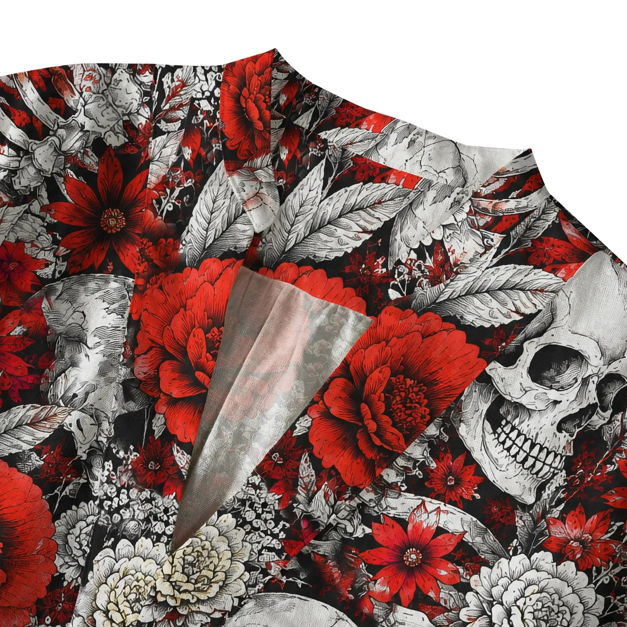 Women's Casual Blouse 3/4 Sleeve V-neck Shirt Collar 100% Cotton Black Aloha Blossoms Of Bone And Blood By Huan Huan sold by Yiume product image thumbnail 2
