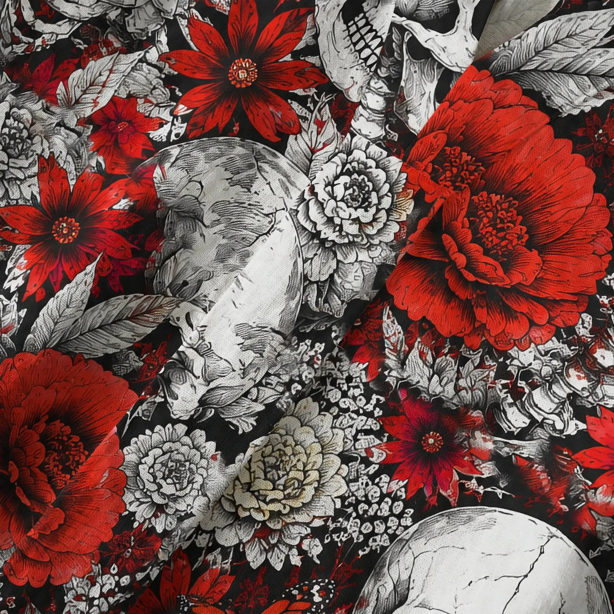 Women's Casual Blouse 3/4 Sleeve V-neck Shirt Collar 100% Cotton Black Aloha Blossoms Of Bone And Blood By Huan Huan sold by Yiume product image thumbnail 3