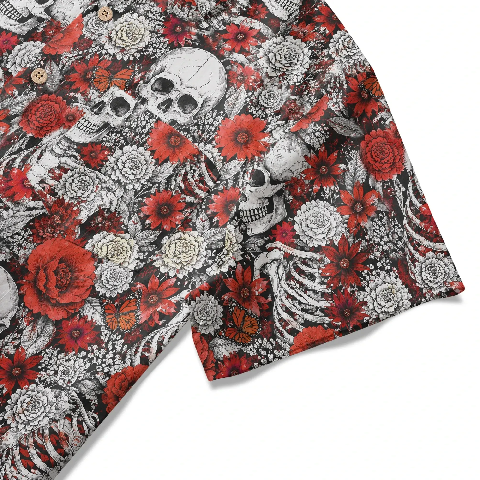 LeosWare® Men's Hawaiian Shirt Short Sleeve Button-up 100% Cotton Black Aloha Blossoms Of Bone And Blood By Huan Huan sold by Yiume product image thumbnail 4